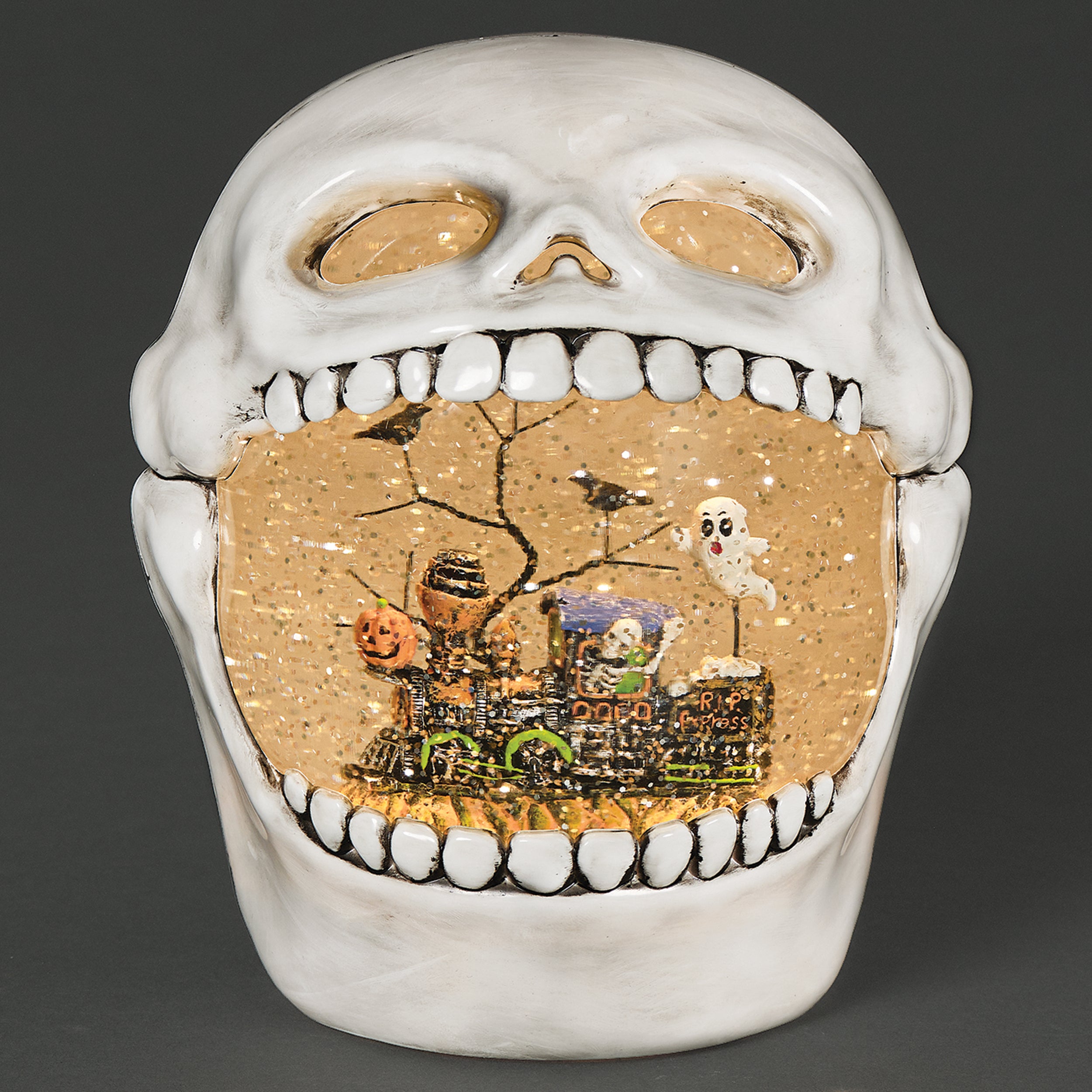 Glitterdome Lighted Skull Swirl with Haunted Train Scene