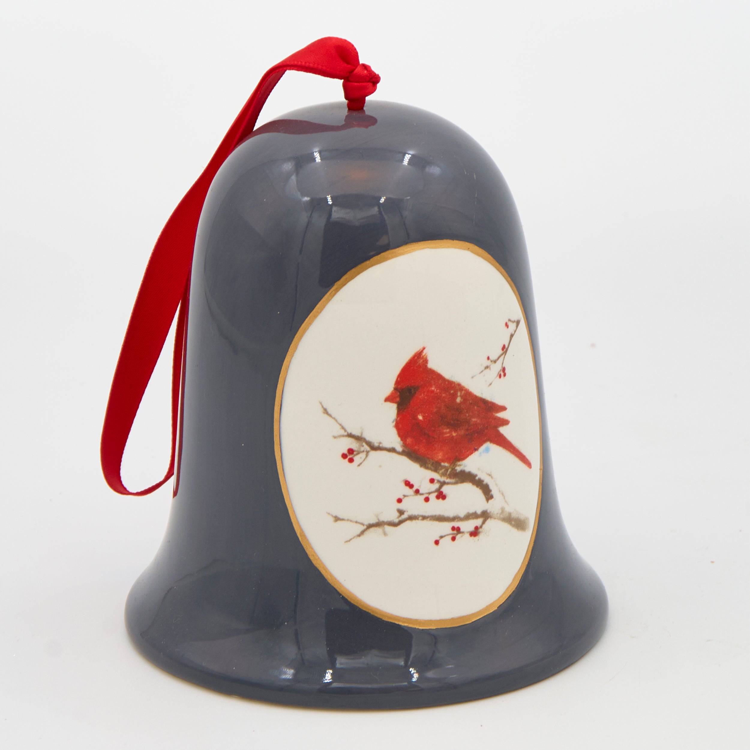 Charcoal Bell with Cardinals Ornament