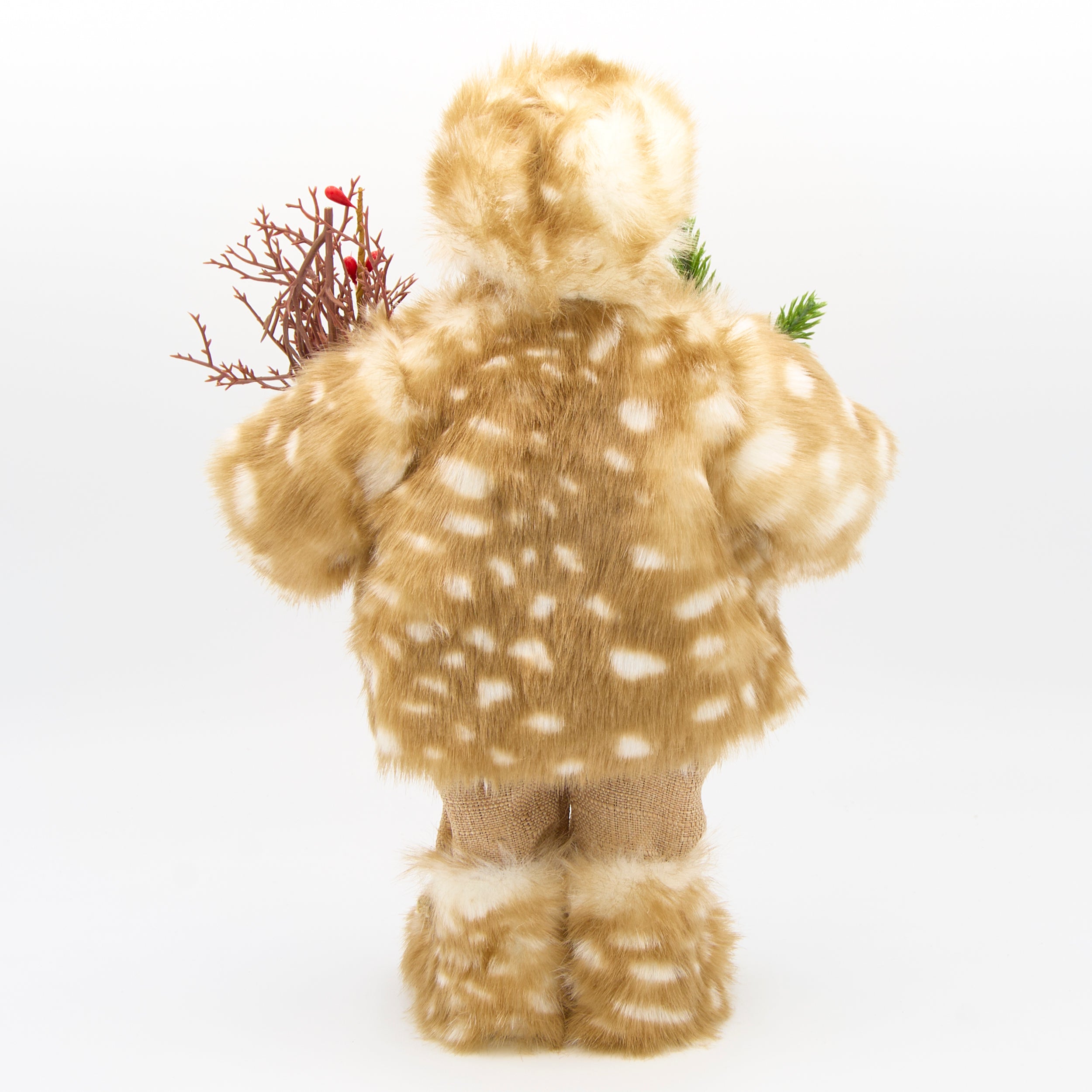 Santa in Fur Coat Figure with Berry Basket & Fur Boots