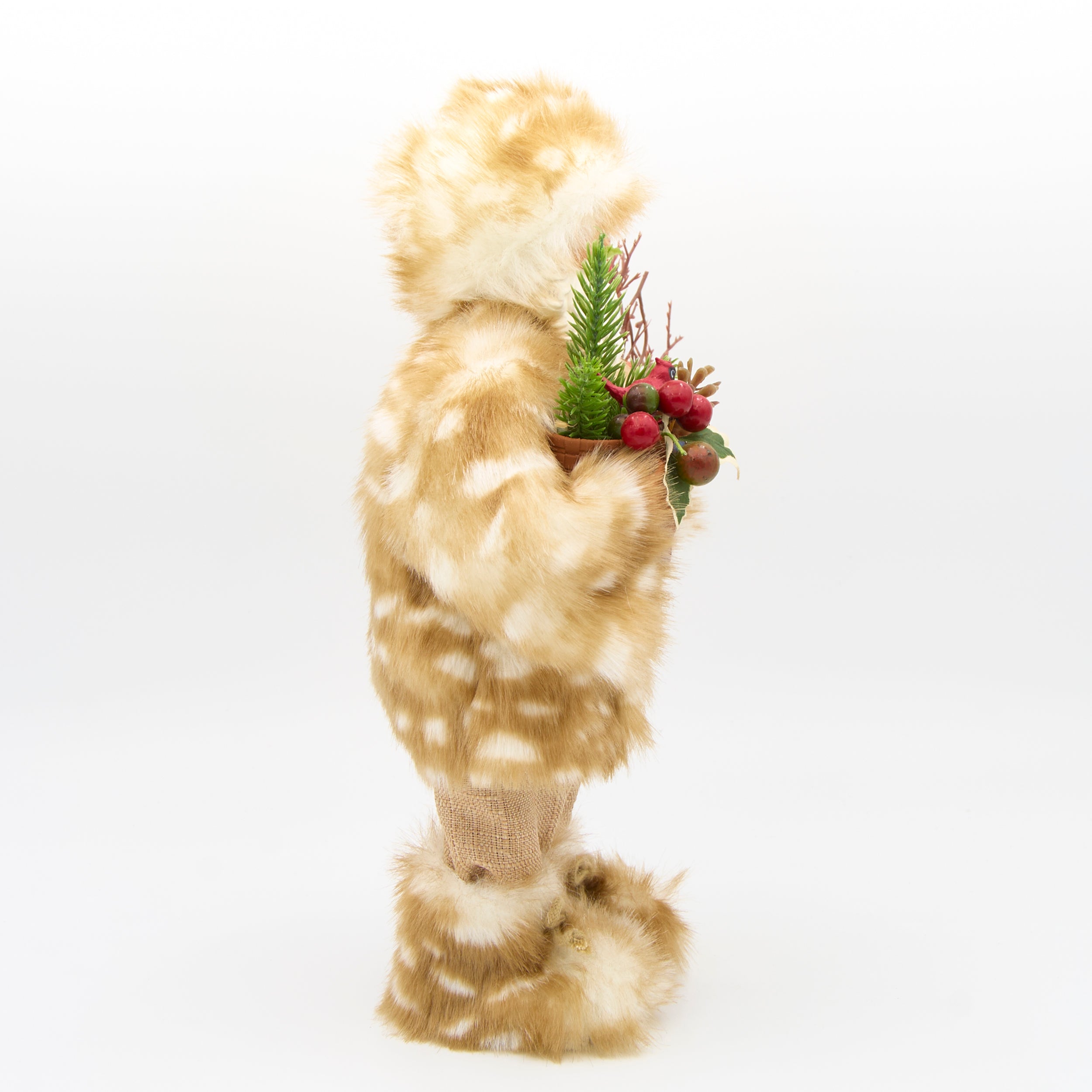 Santa in Fur Coat Figure with Berry Basket & Fur Boots