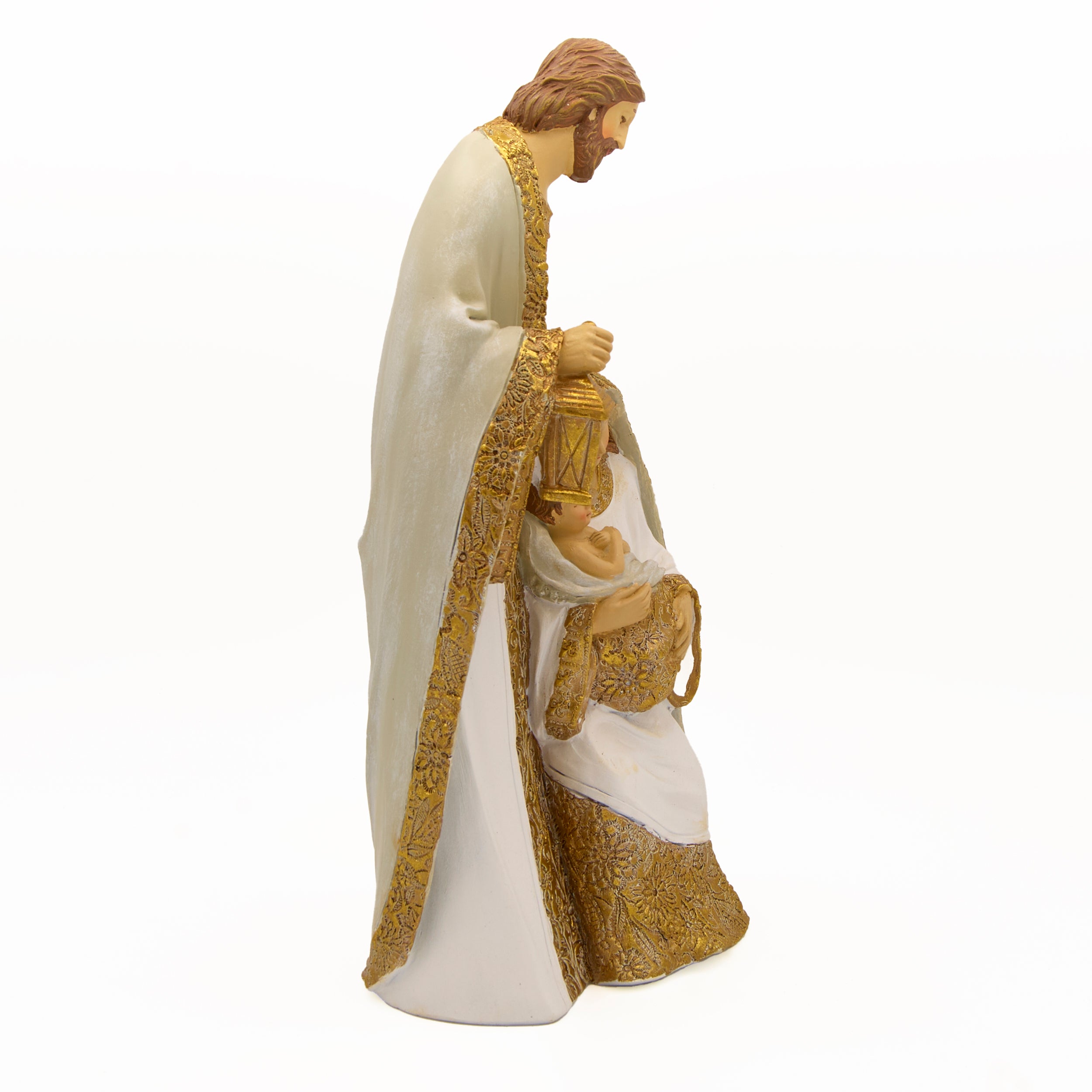 Holy Family Figurine in White with Embossed Gold Robes