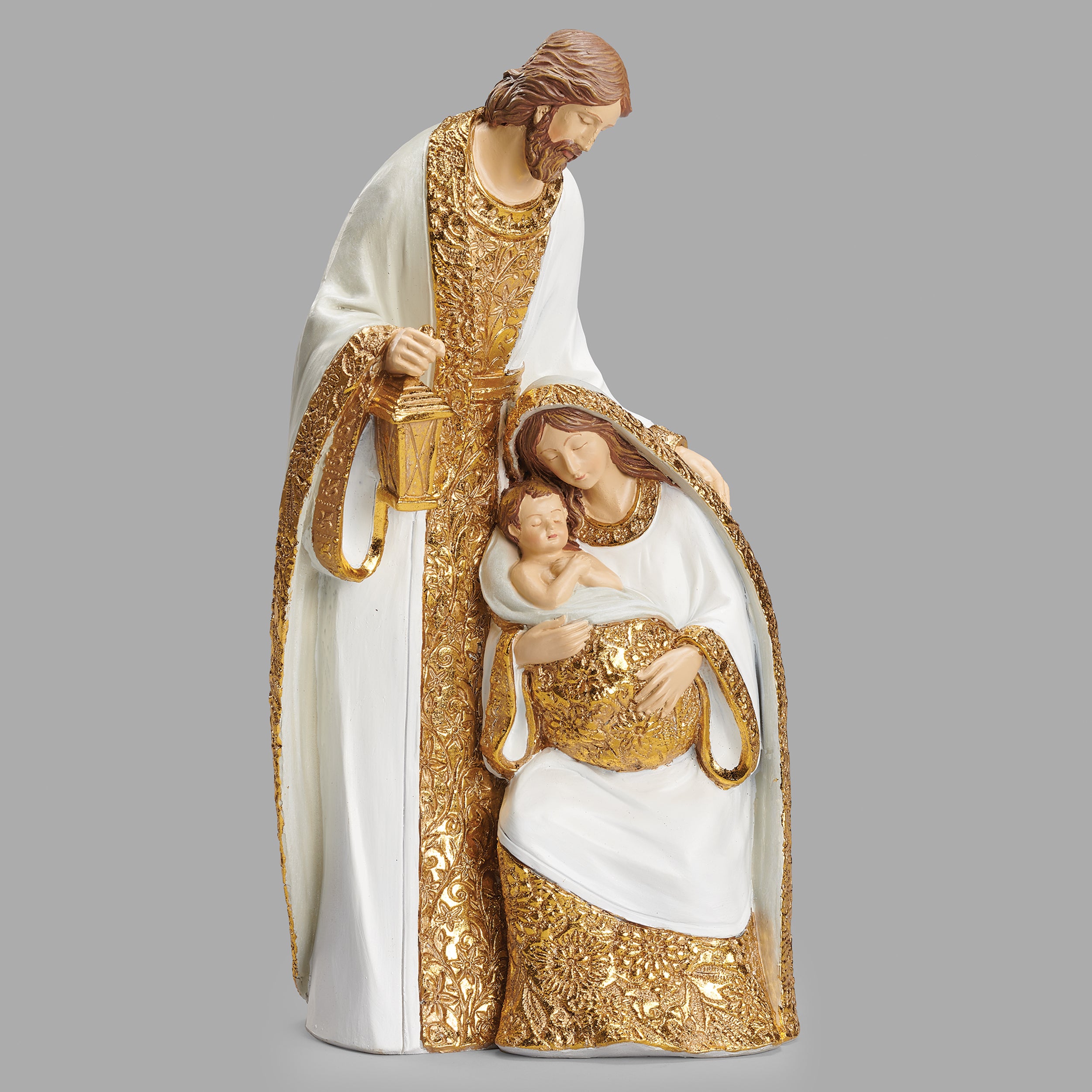 Holy Family Figurine in White with Embossed Gold Robes