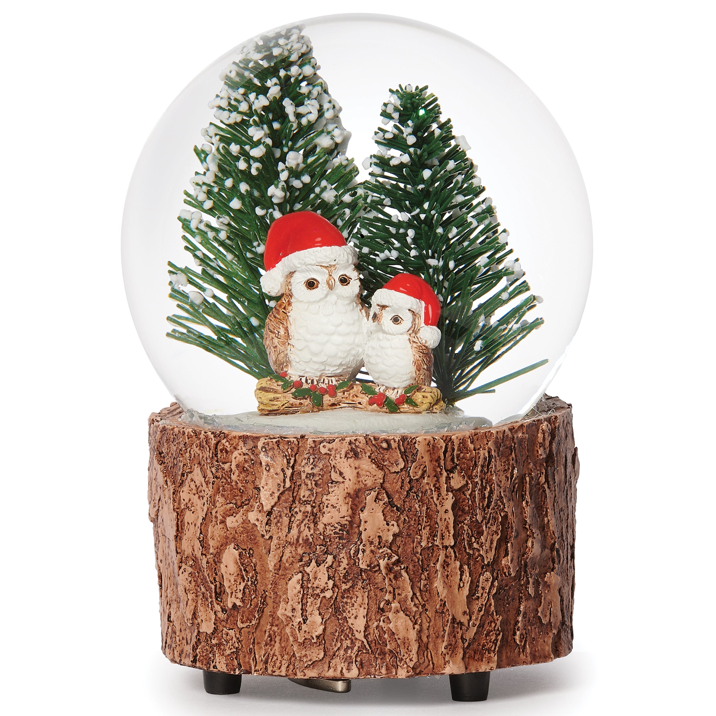 Glitterdome Musical Owls with Santa Hats – "Deck the Halls" Tune