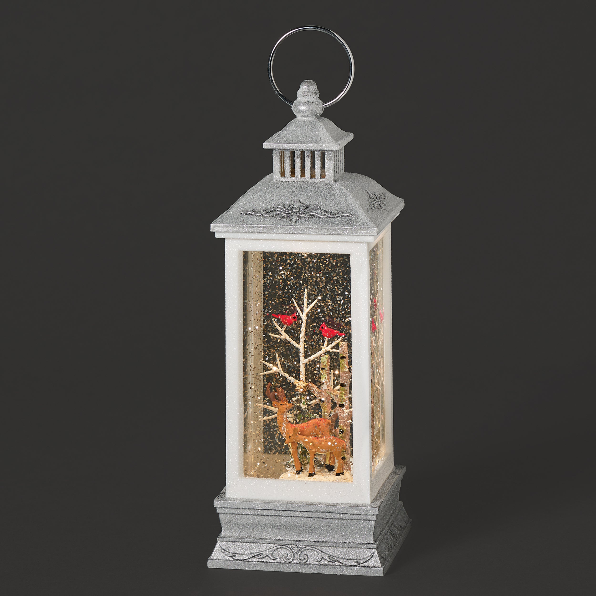 Confetti Lites Lighted Swirl Lantern with Deer & Cardinals Forest Scene