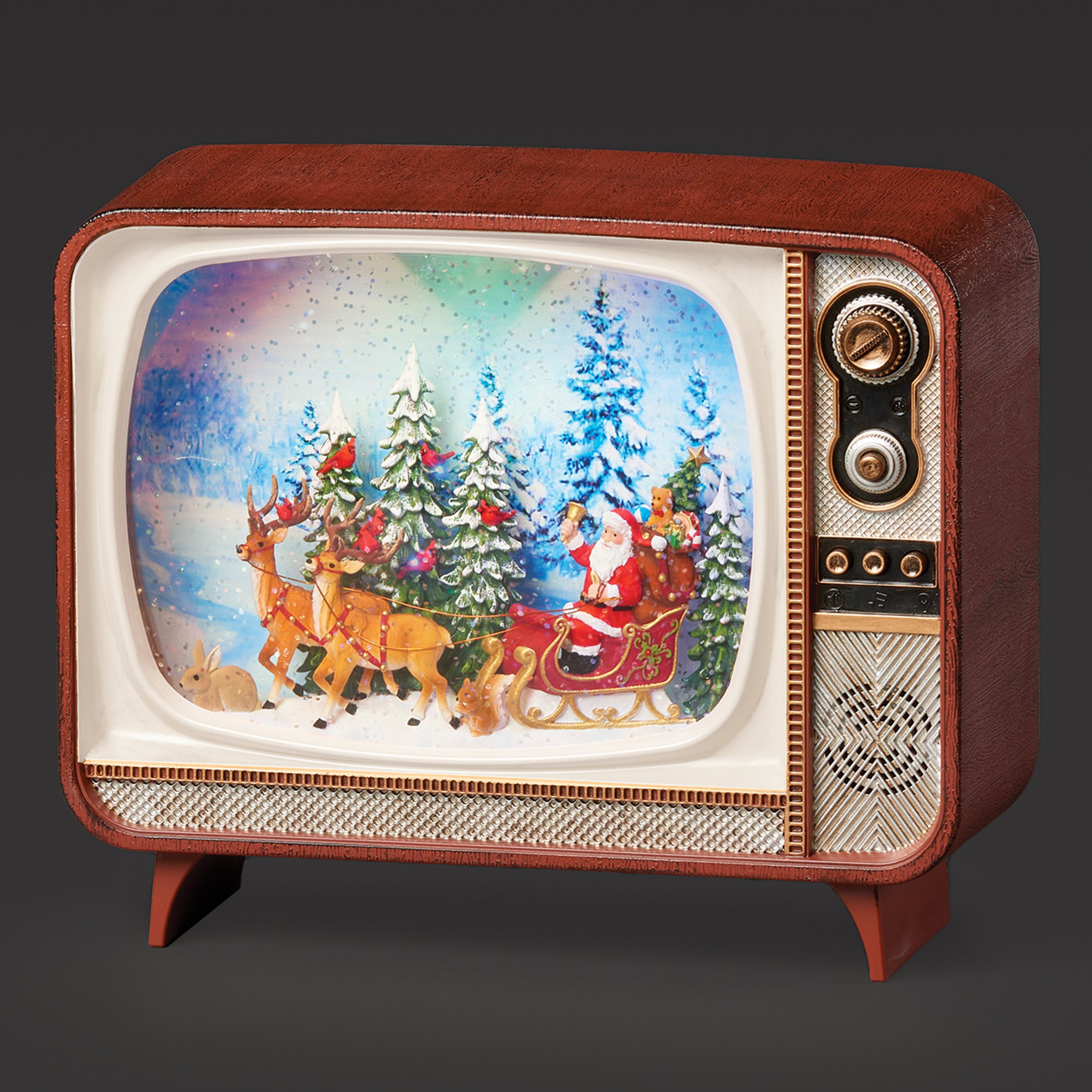 Confetti Lites Lighted Musical Vintage TV with Santa Sleigh Scene
