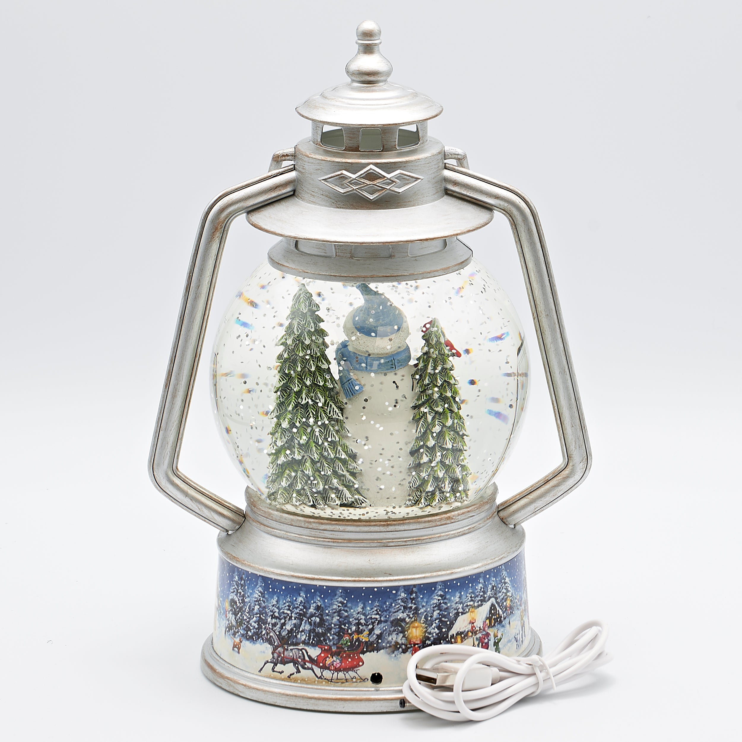 Confetti Lites Lighted Swirl Lantern with Snowman & Village Scene Base