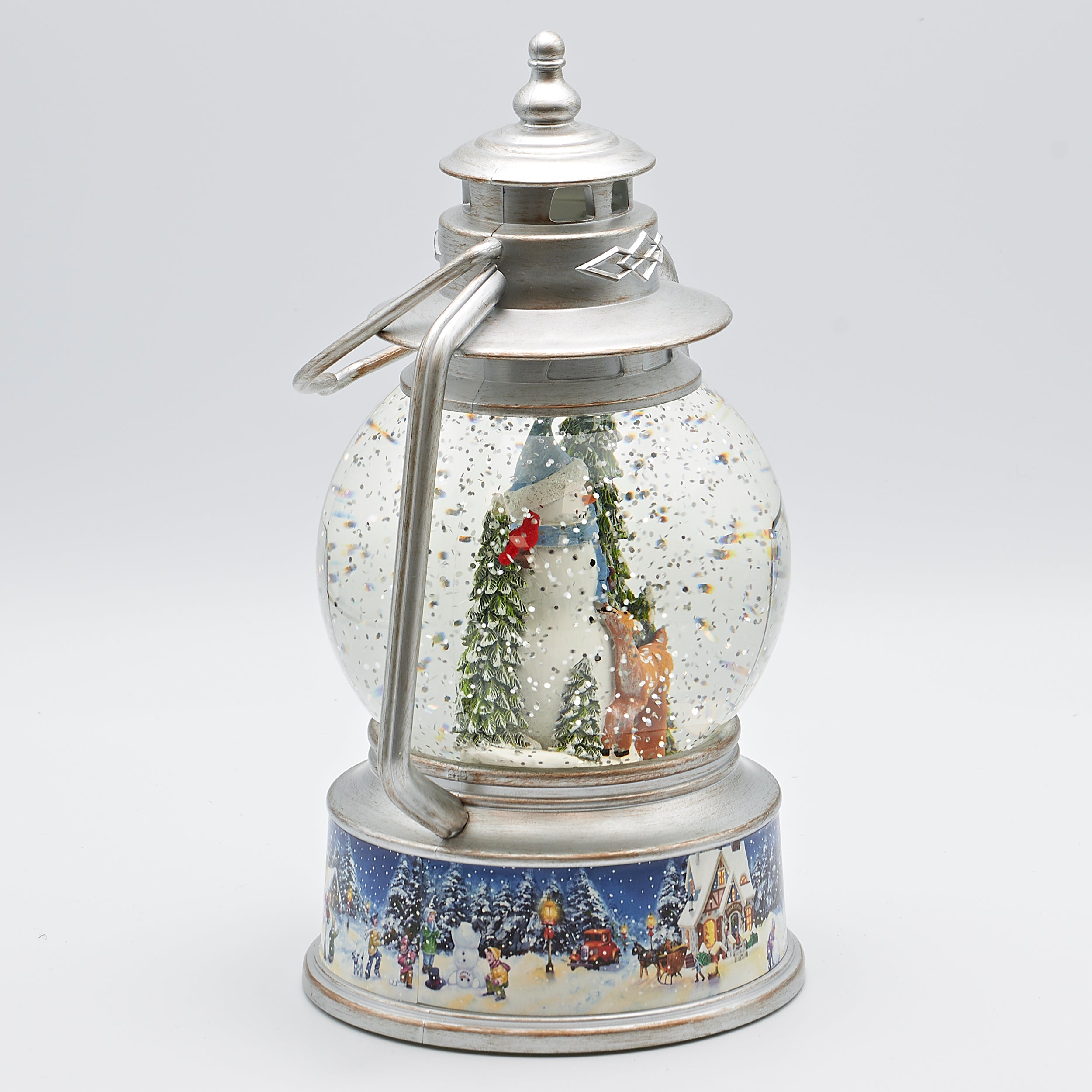 Confetti Lites Lighted Swirl Lantern with Snowman & Village Scene Base