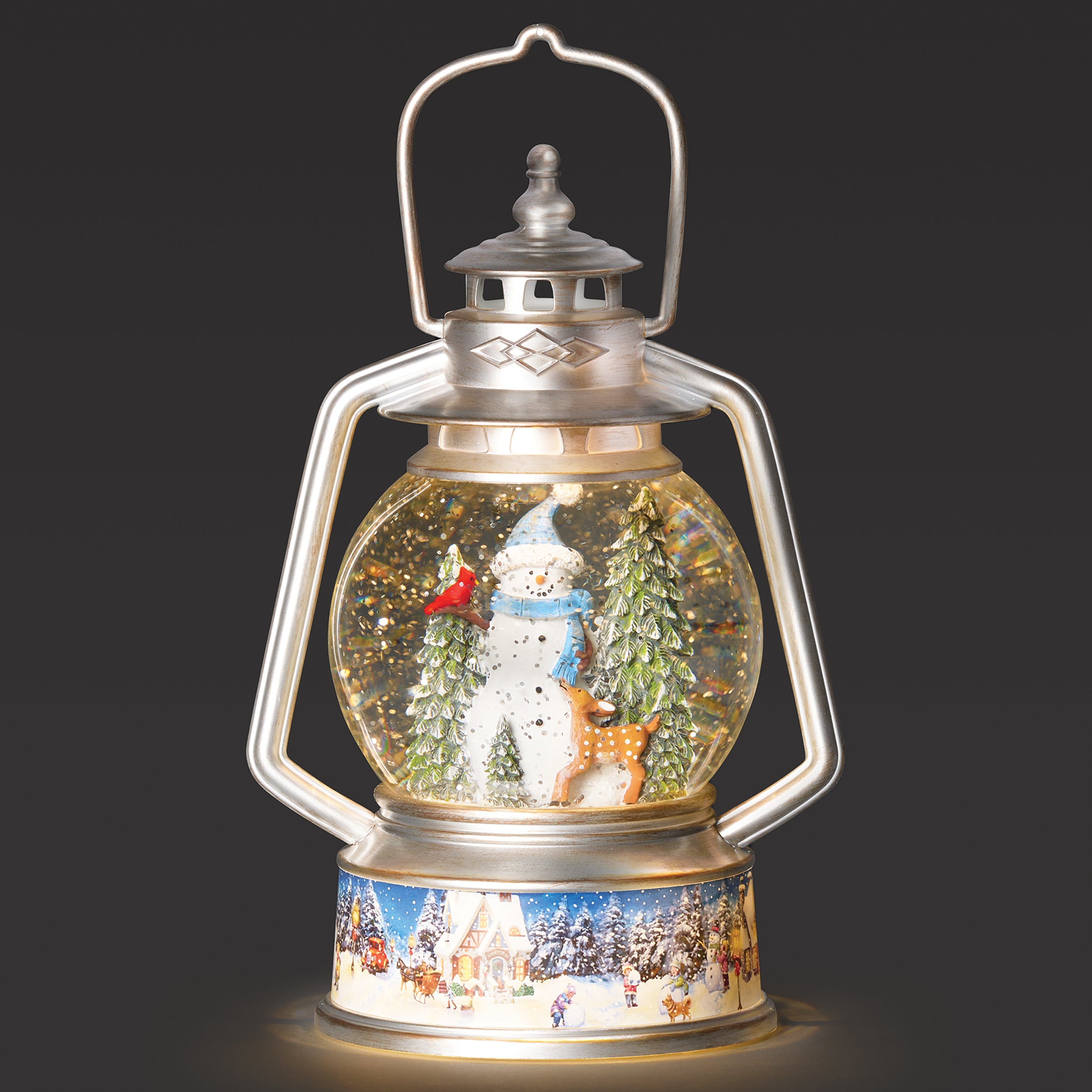 Confetti Lites Lighted Swirl Lantern with Snowman & Village Scene Base