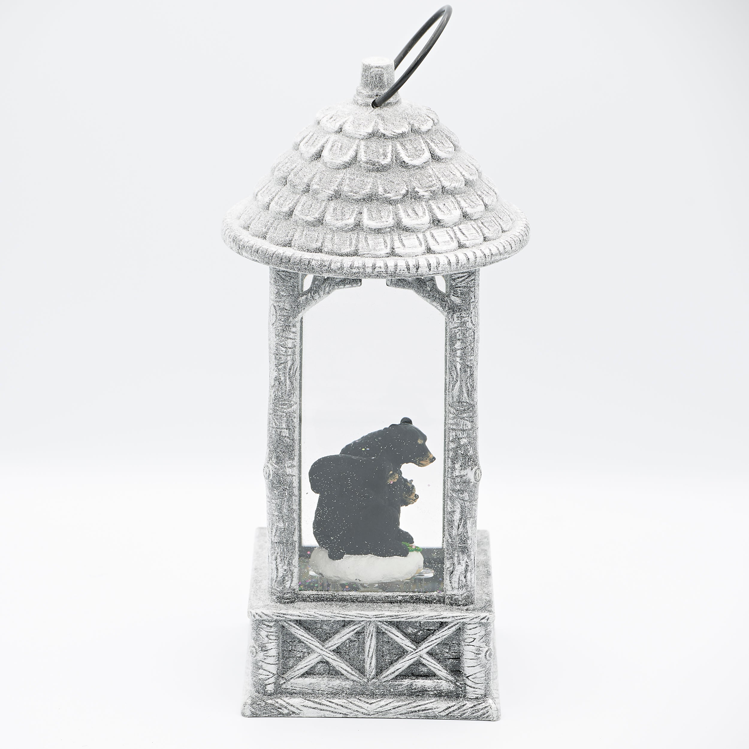 Confetti Lites Lighted Swirl Silver Lantern with Bear Family & Birch Trees