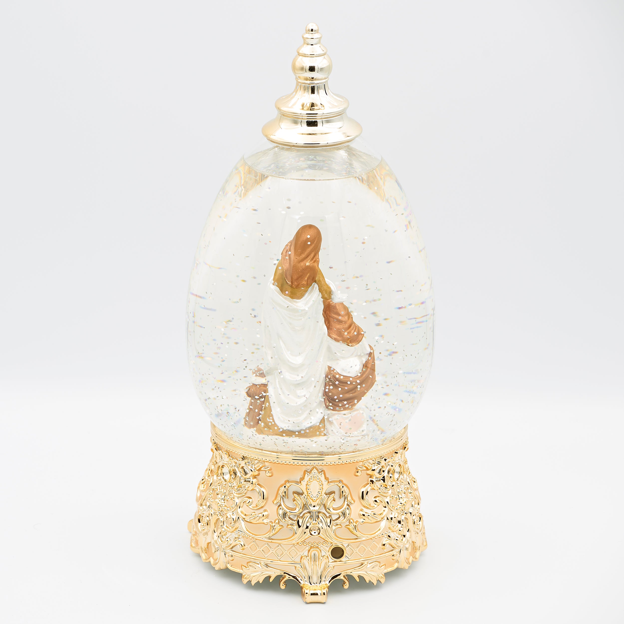 Confetti Lites Lighted Swirl Holy Family in Egg-Shaped Dome