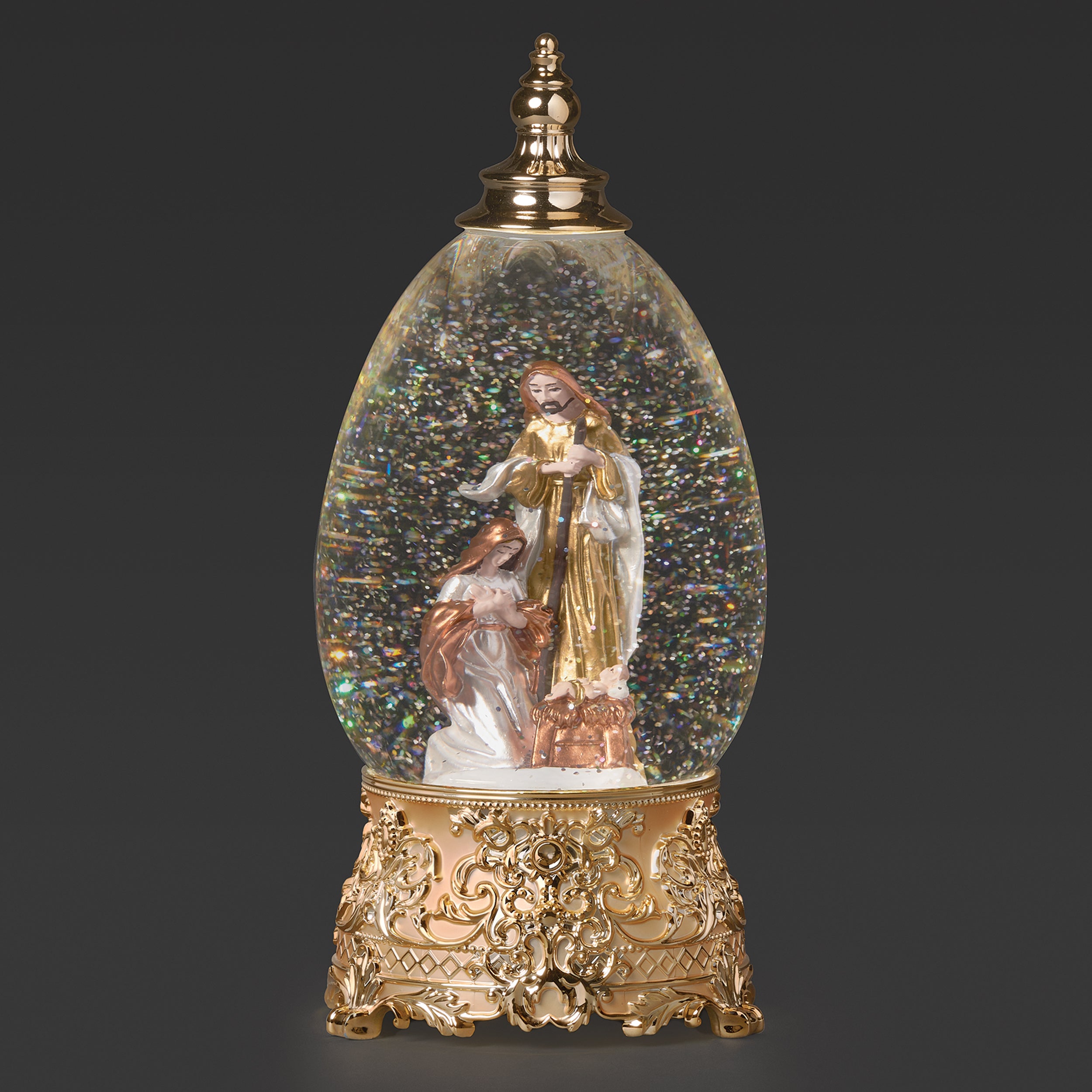 Confetti Lites Lighted Swirl Holy Family in Egg-Shaped Dome