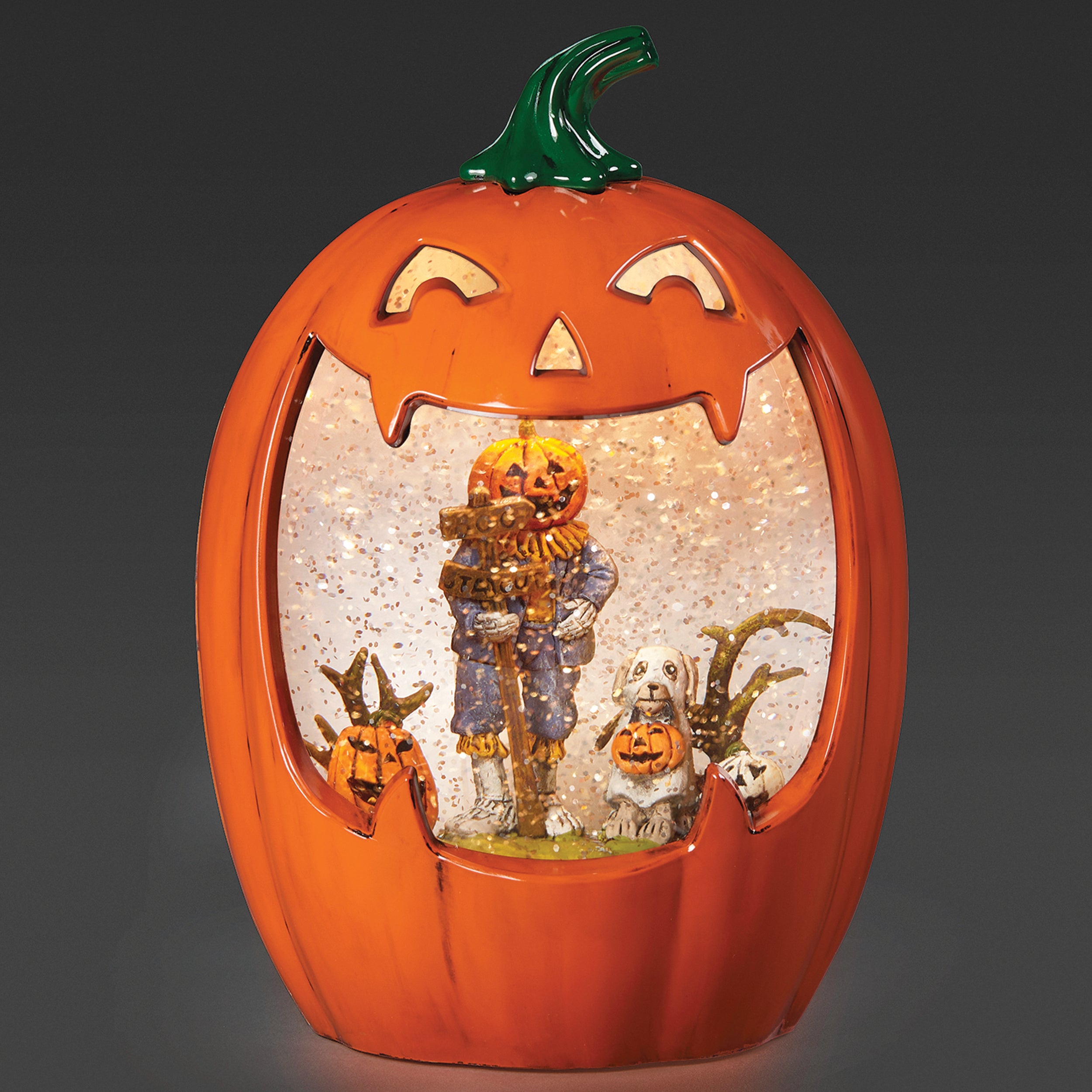 Glitterdome Lighted Swirl Scarecrow in Jack-O’-Lantern