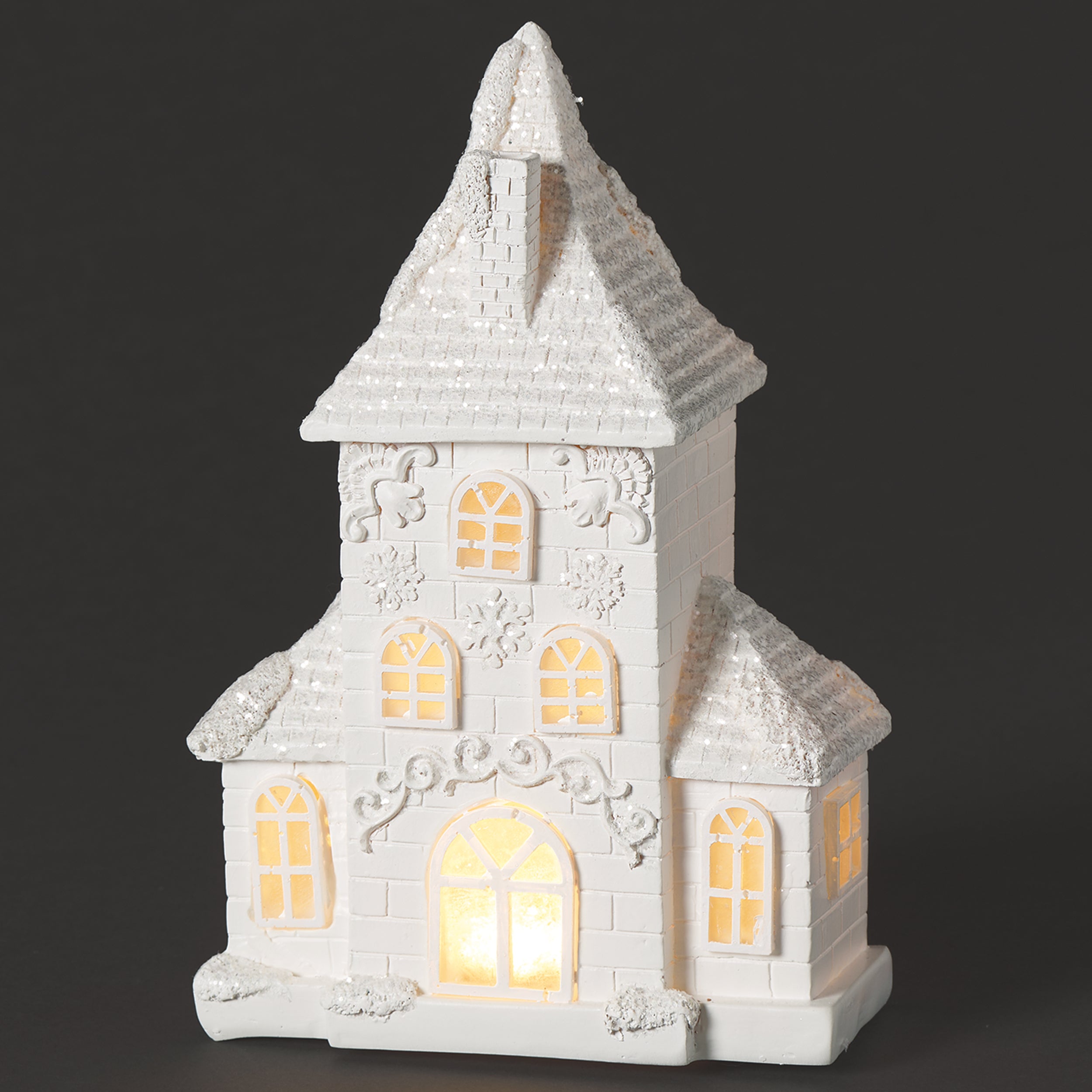 Lighted White Christmas Village Church