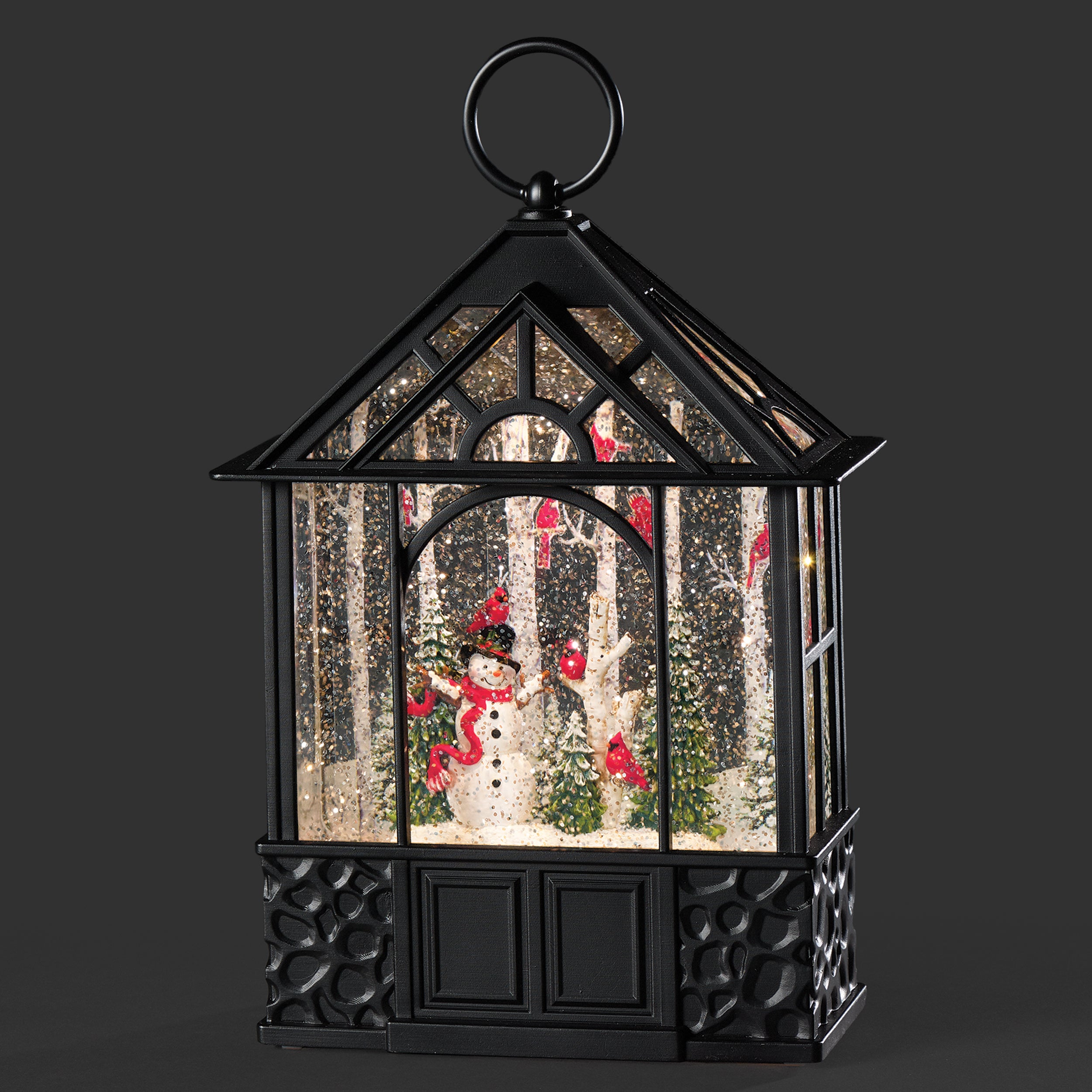 Confetti Lites Lighted Swirl Black Gazebo with Cardinals & Snowman