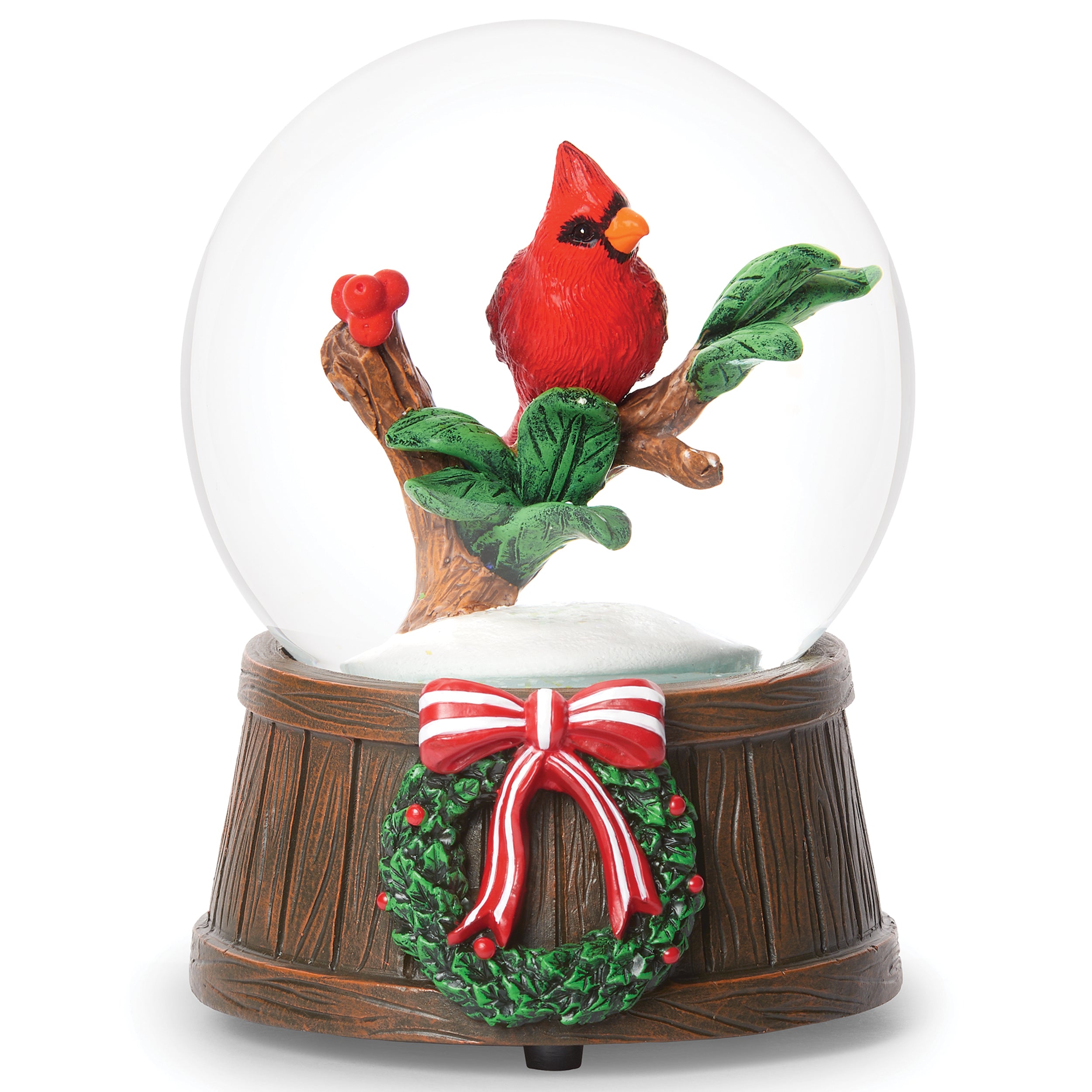 Glitterdome Musical Cardinal with Barrel Base – "Joy to the World" Tune