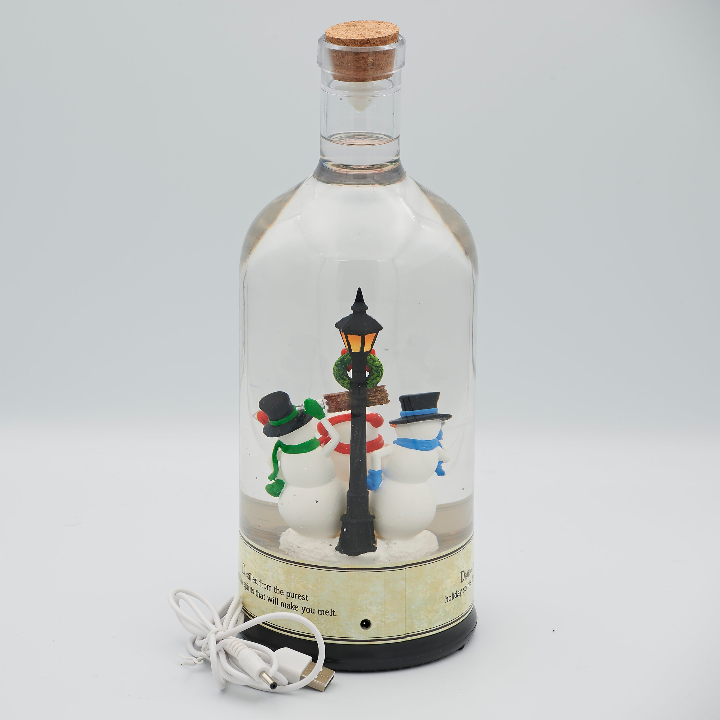 Confetti Lites Lighted Swirl “Snowshine” Bottle with Playful Snowmen