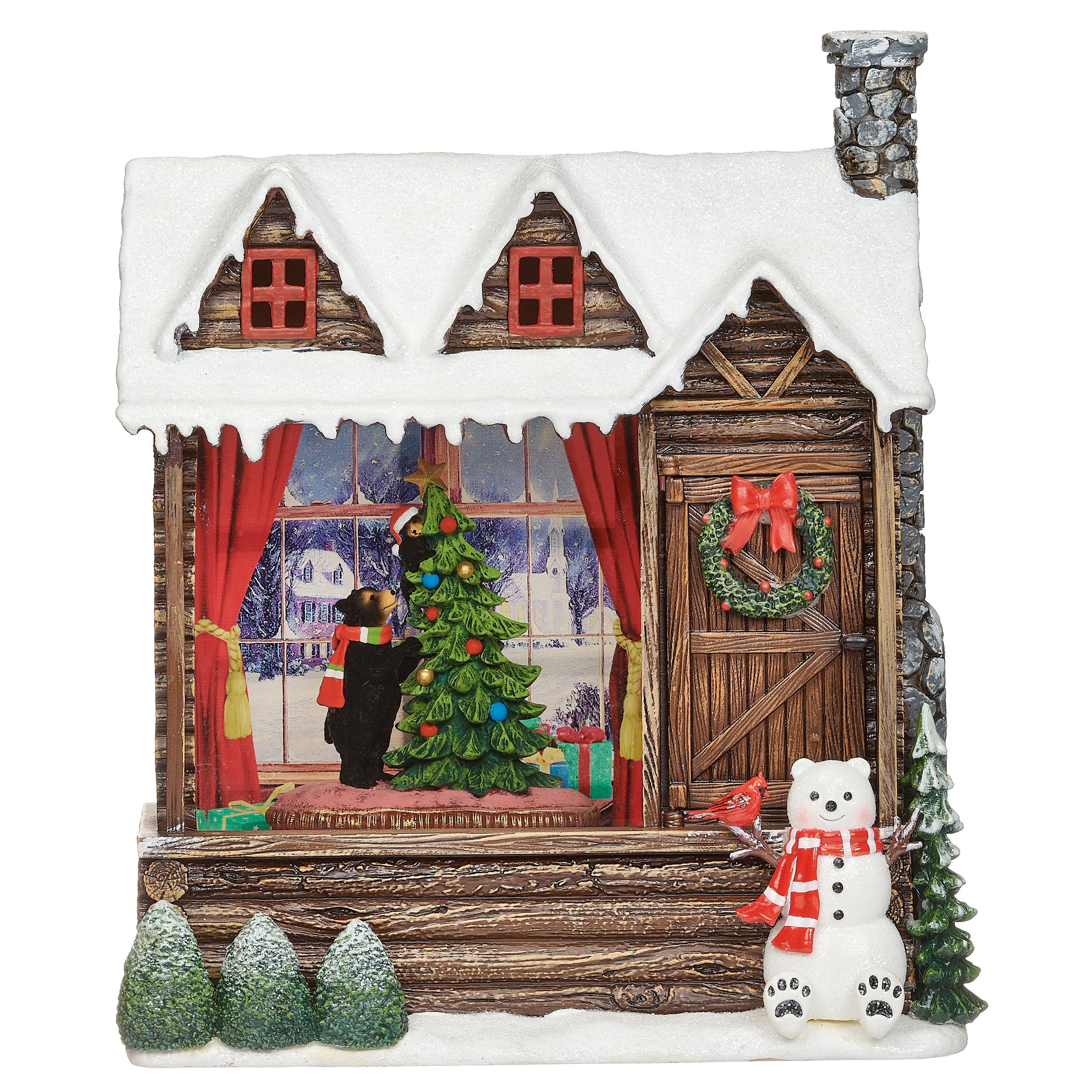 Confetti Lites Lighted Swirl Retro Camper with Bears by Campfire Scene