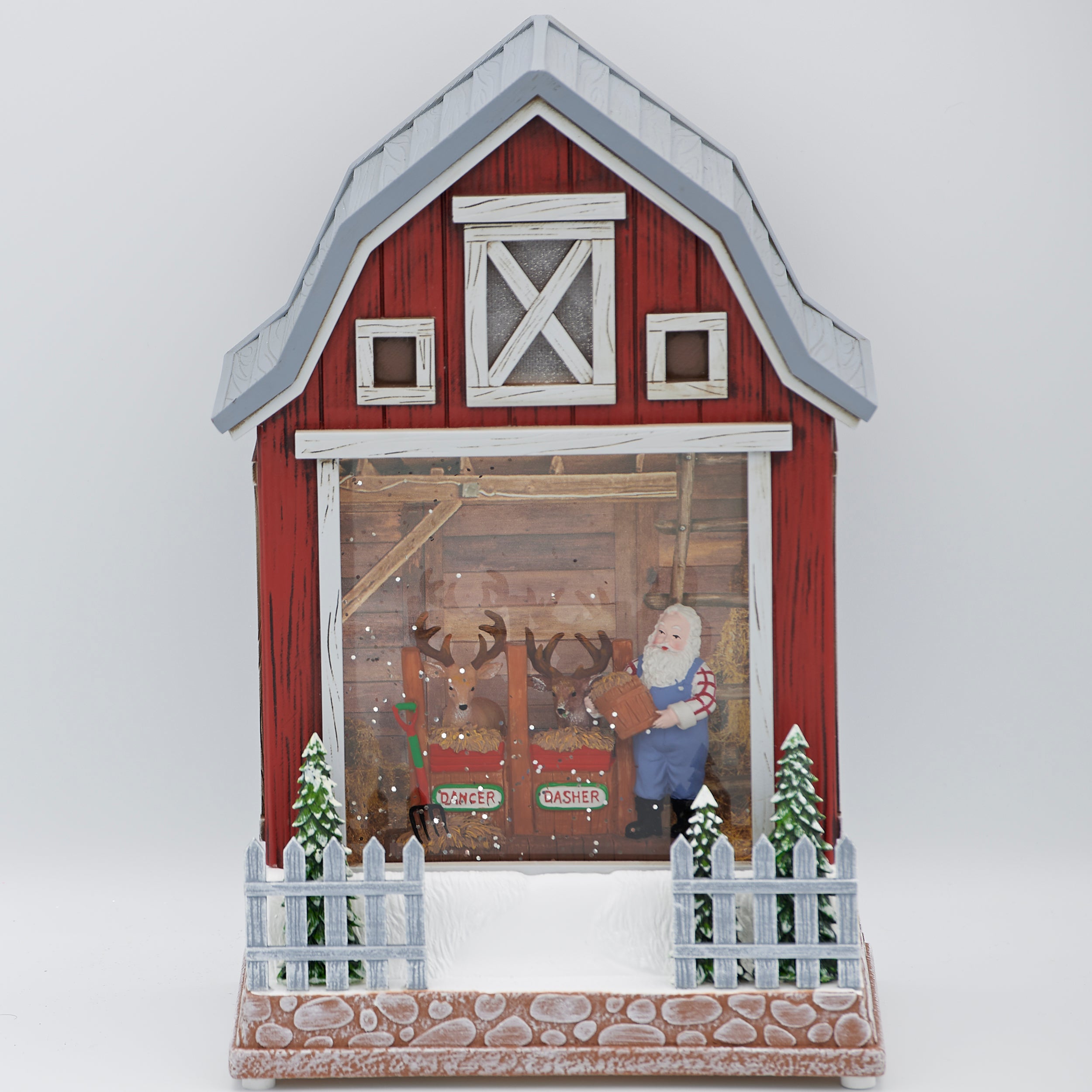 Confetti Lites Lighted Swirl Barn with Santa Feeding Reindeer