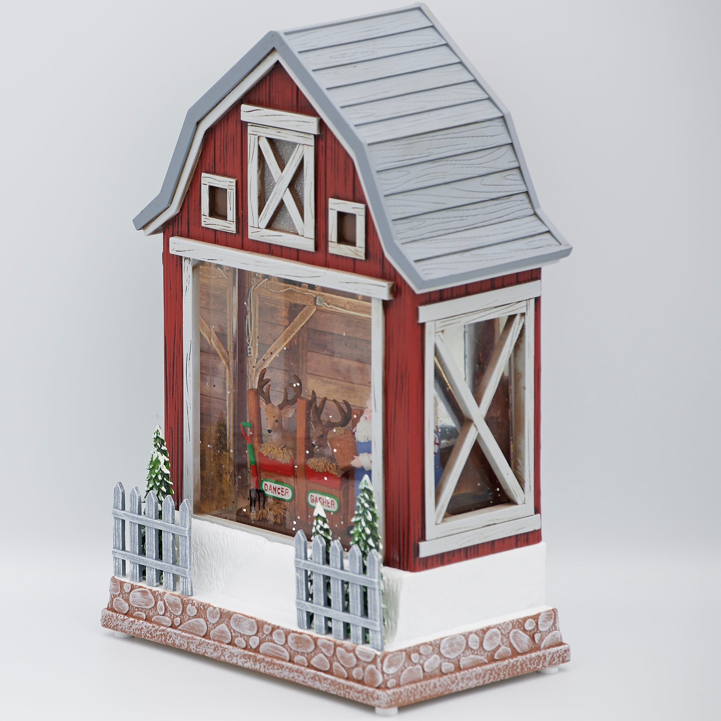 Confetti Lites Lighted Swirl Barn with Santa Feeding Reindeer