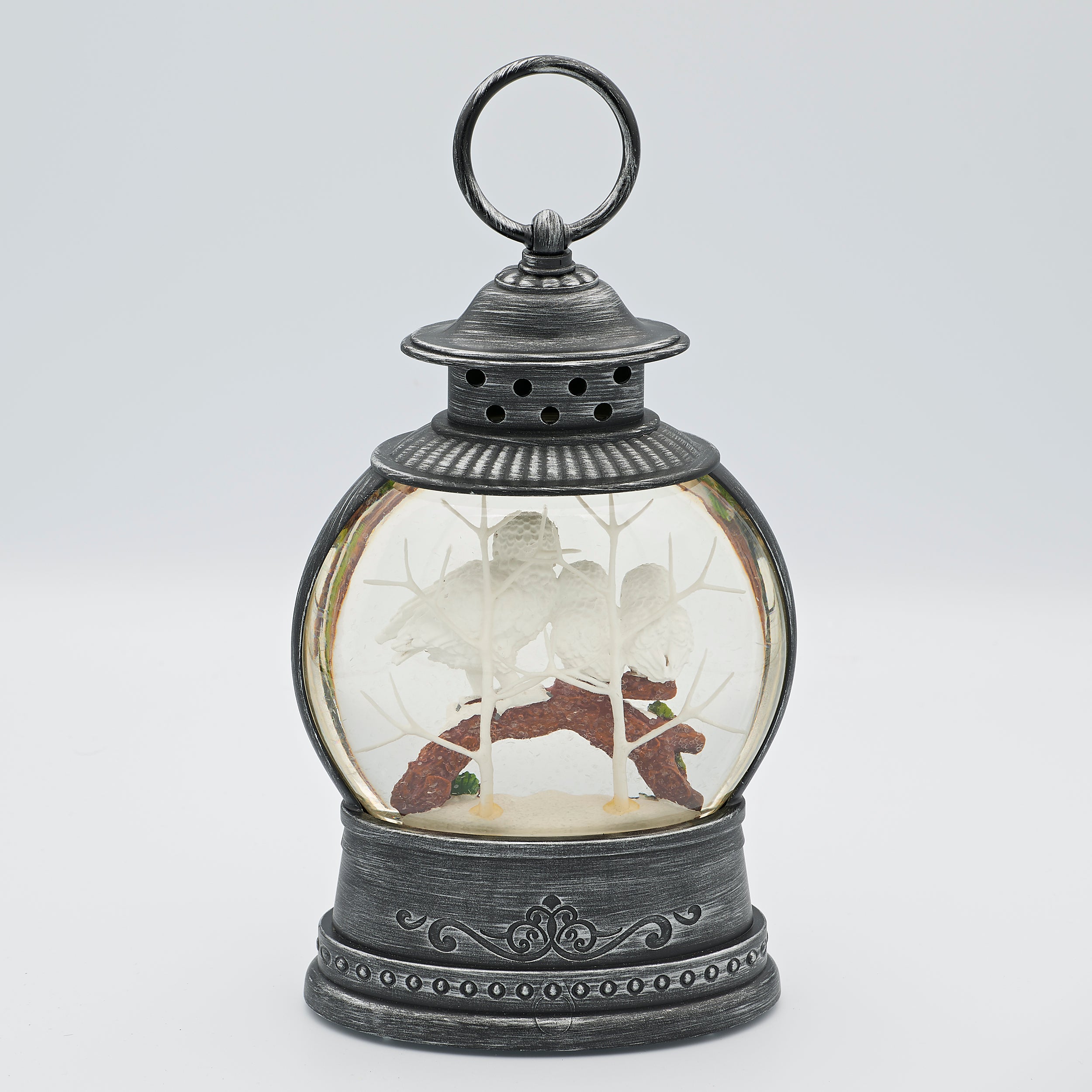 Confetti Lites Lighted Swirl Round Lantern with White Owl Family on Branch