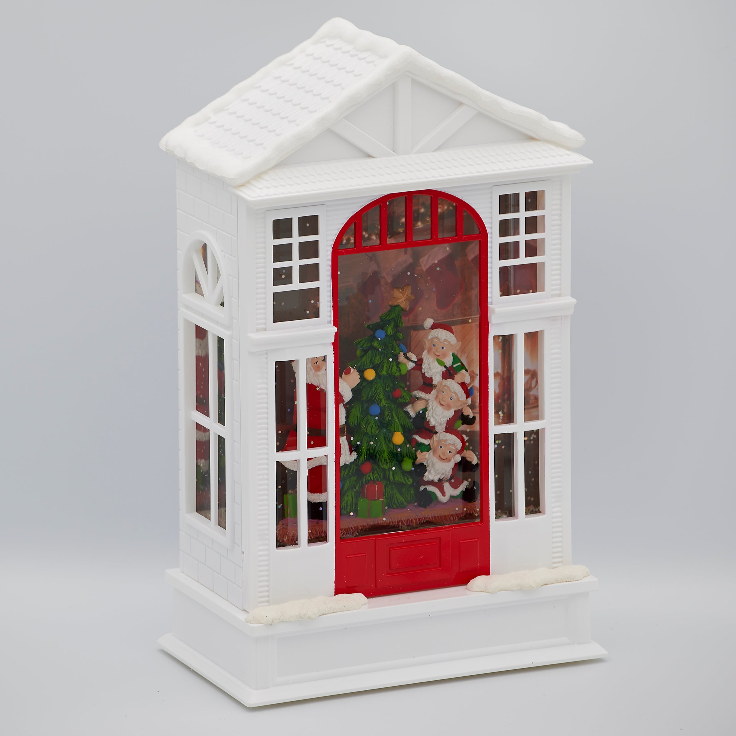 Confetti Lites Lighted Swirl Two-Story House with Santa & Elves
