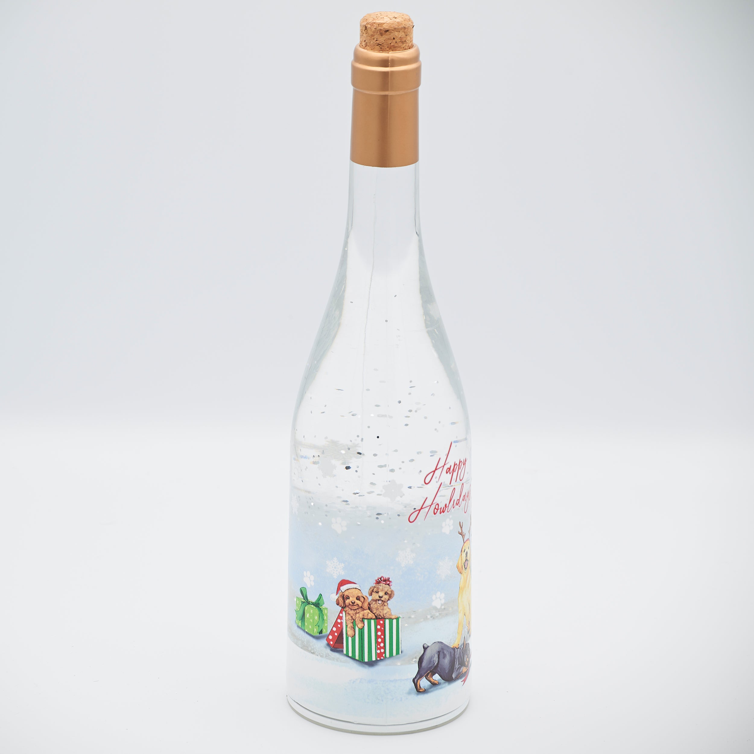 Confetti Lites Lighted Swirl Happy Howlidays Dog Wine Bottle