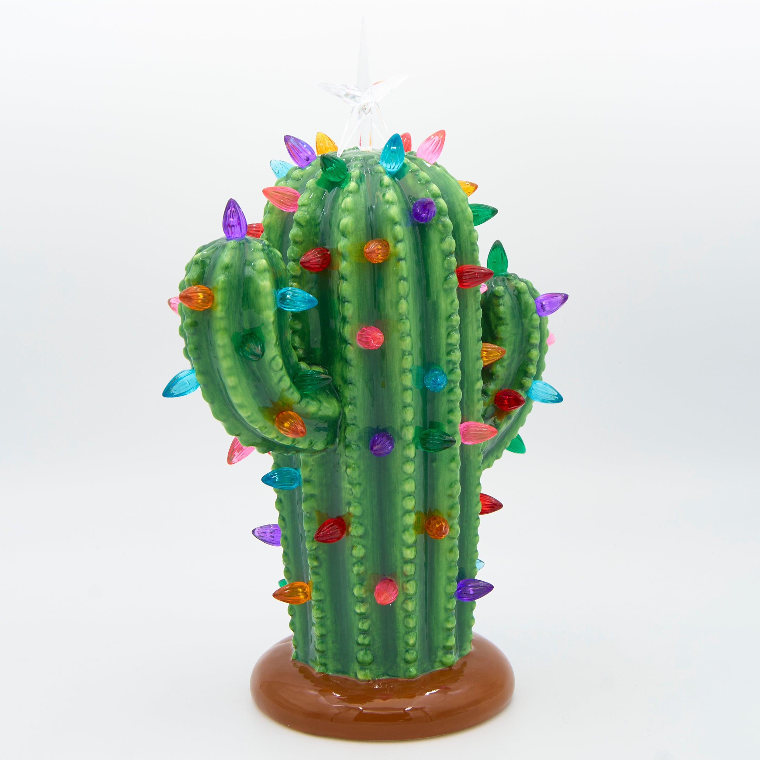 Decorative cactus with colorful lights and a star on top