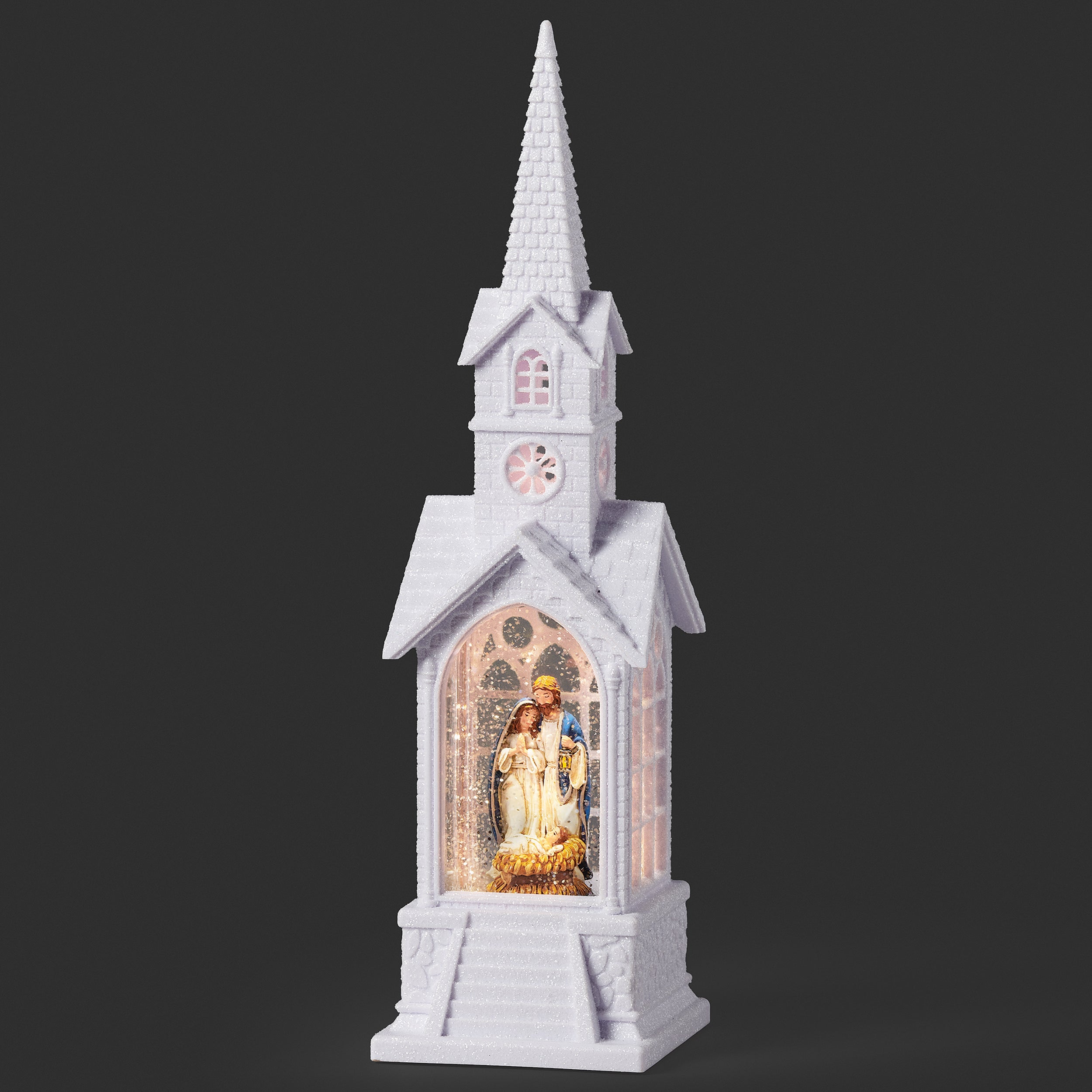 Confetti Lites Lighted Swirl Holy Family in White Church