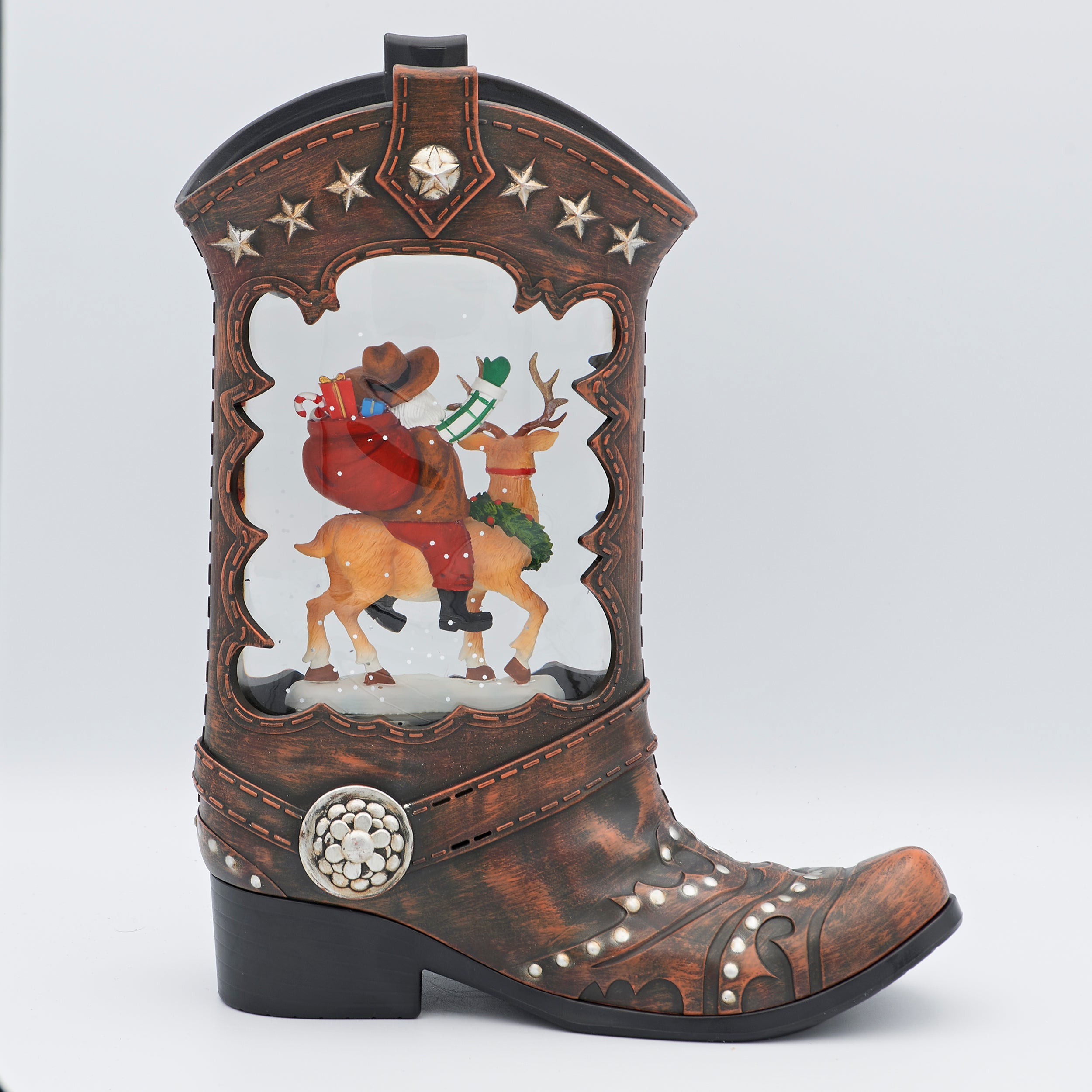 Confetti Lites Lighted Swirl Cowboy Boot with Santa Riding Reindeer