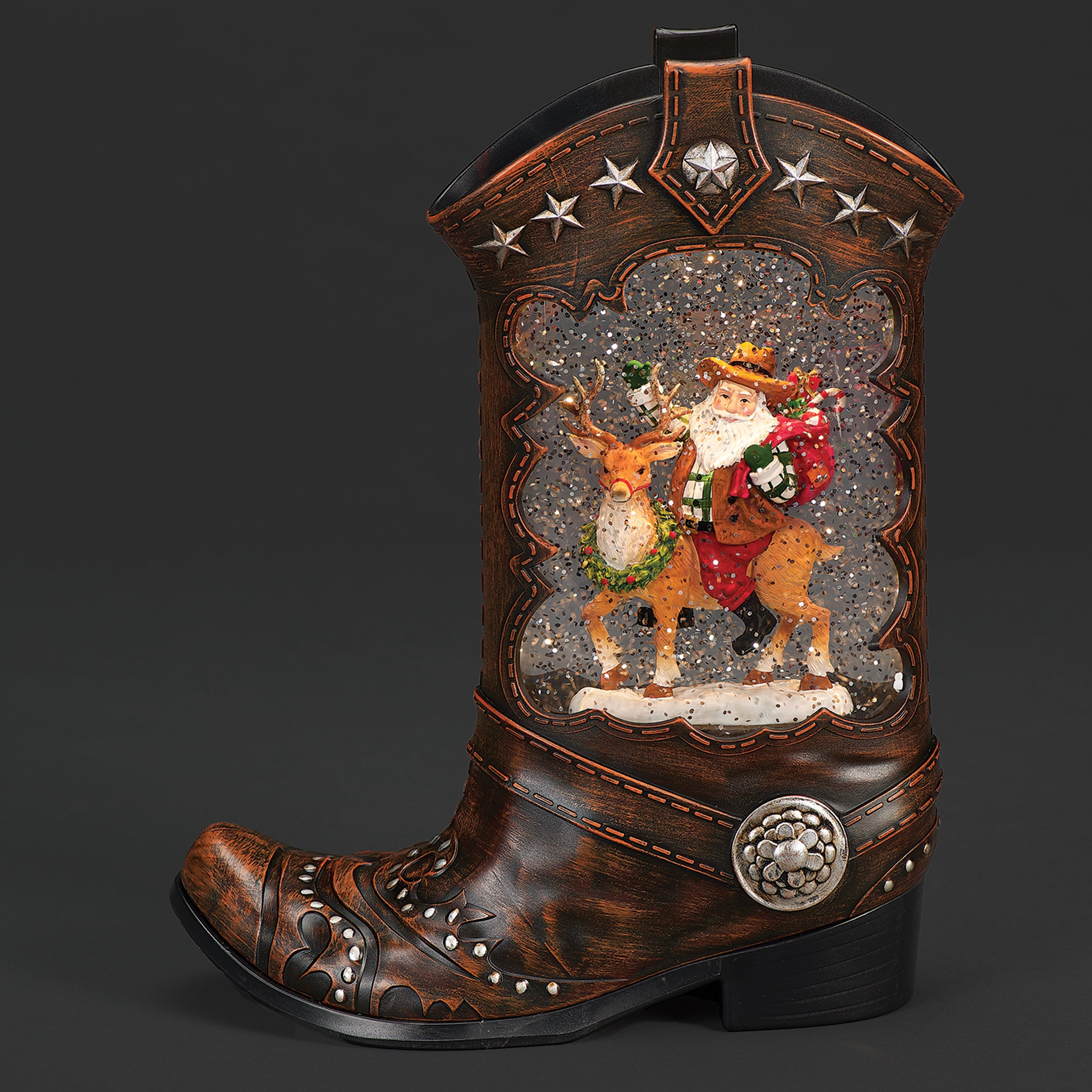 Confetti Lites Lighted Swirl Cowboy Boot with Santa Riding Reindeer