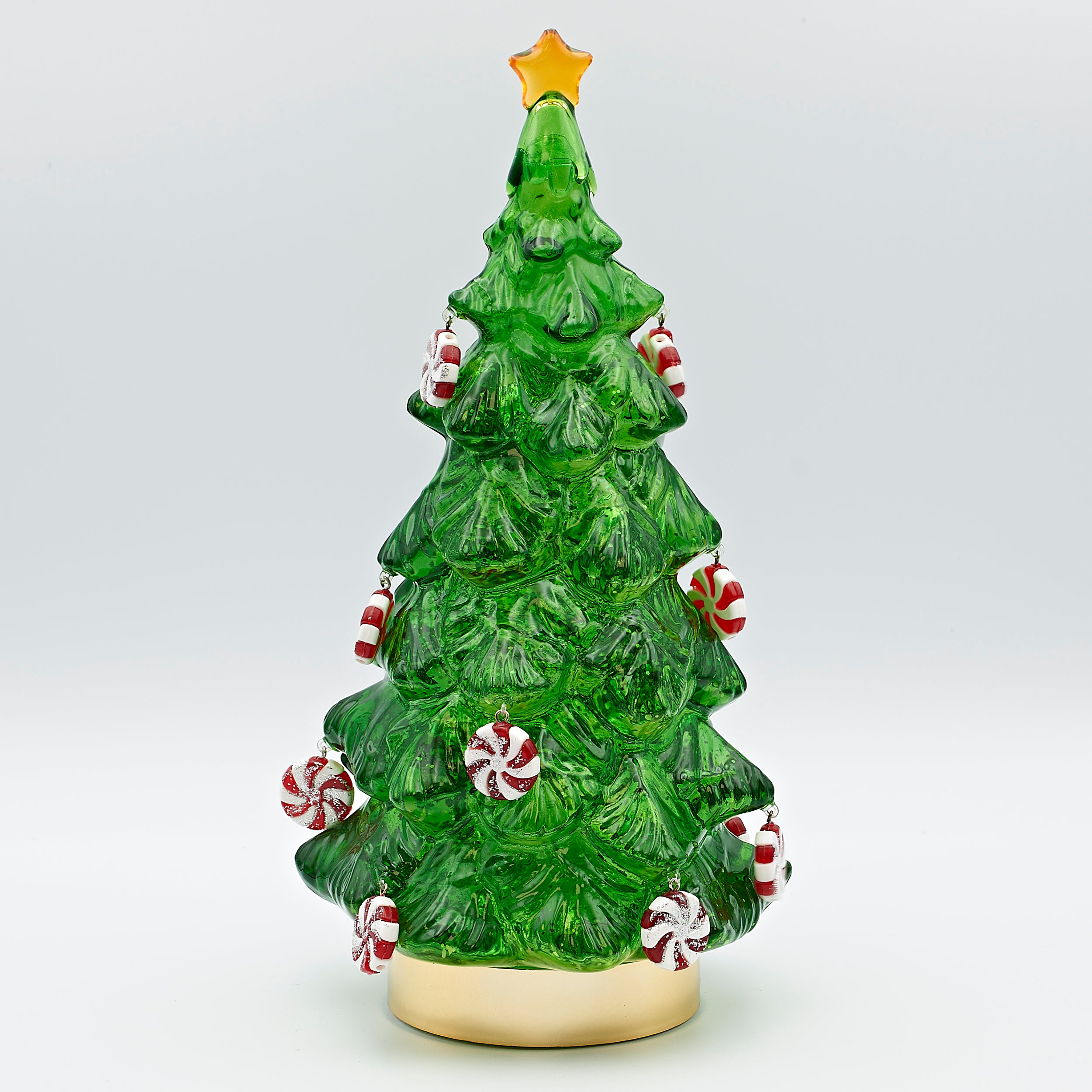 Confetti Lites Lighted Swirl Green Tree with Peppermint Candy Ornaments