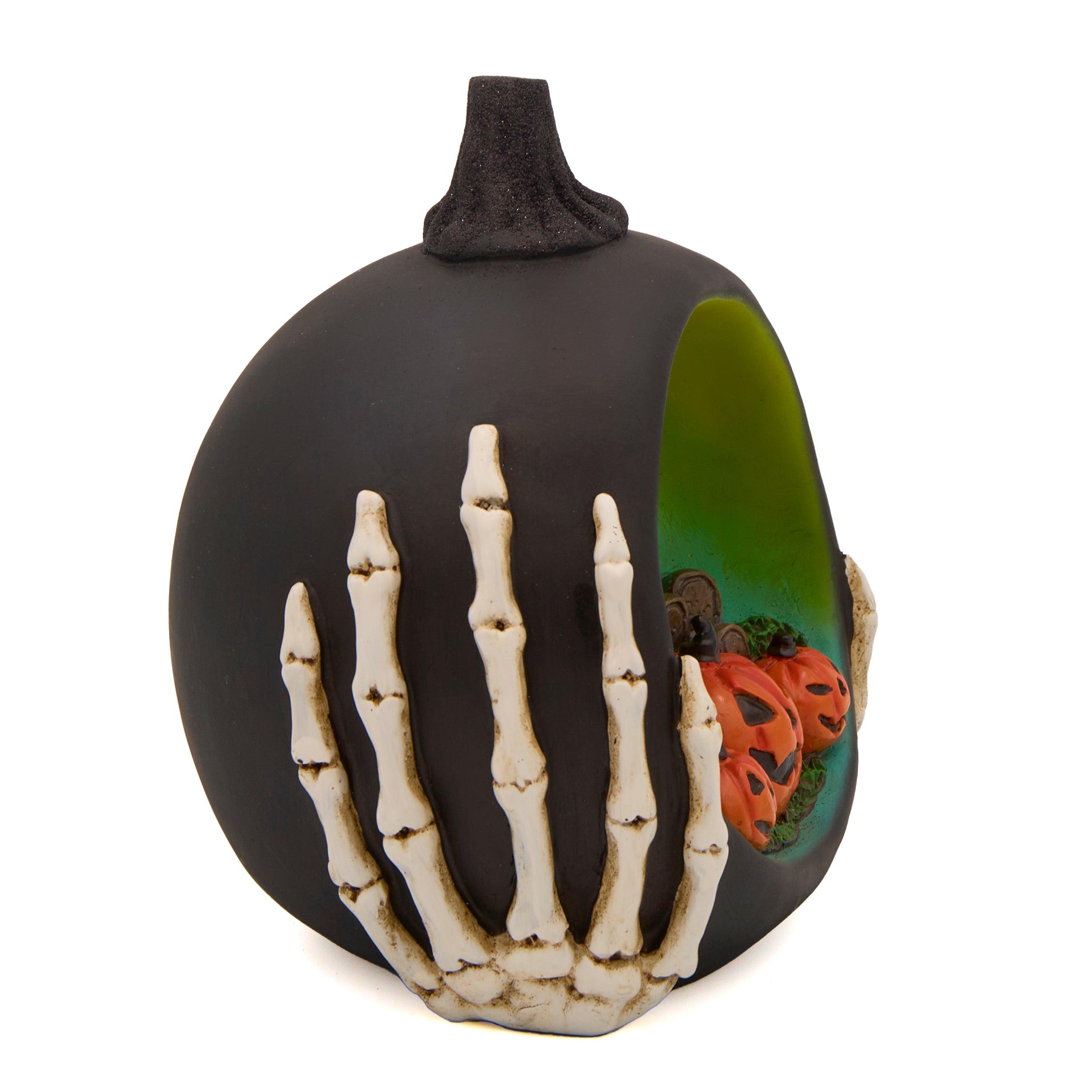 Lighted Black Pumpkin with Halloween Scene
