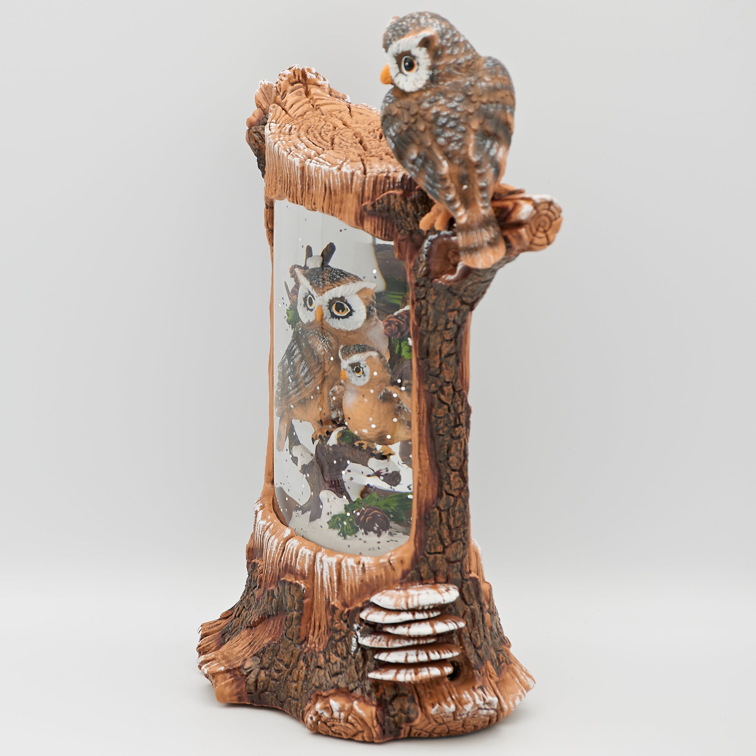 Confetti Lites Lighted Swirl Tree Stump with Owls Scene