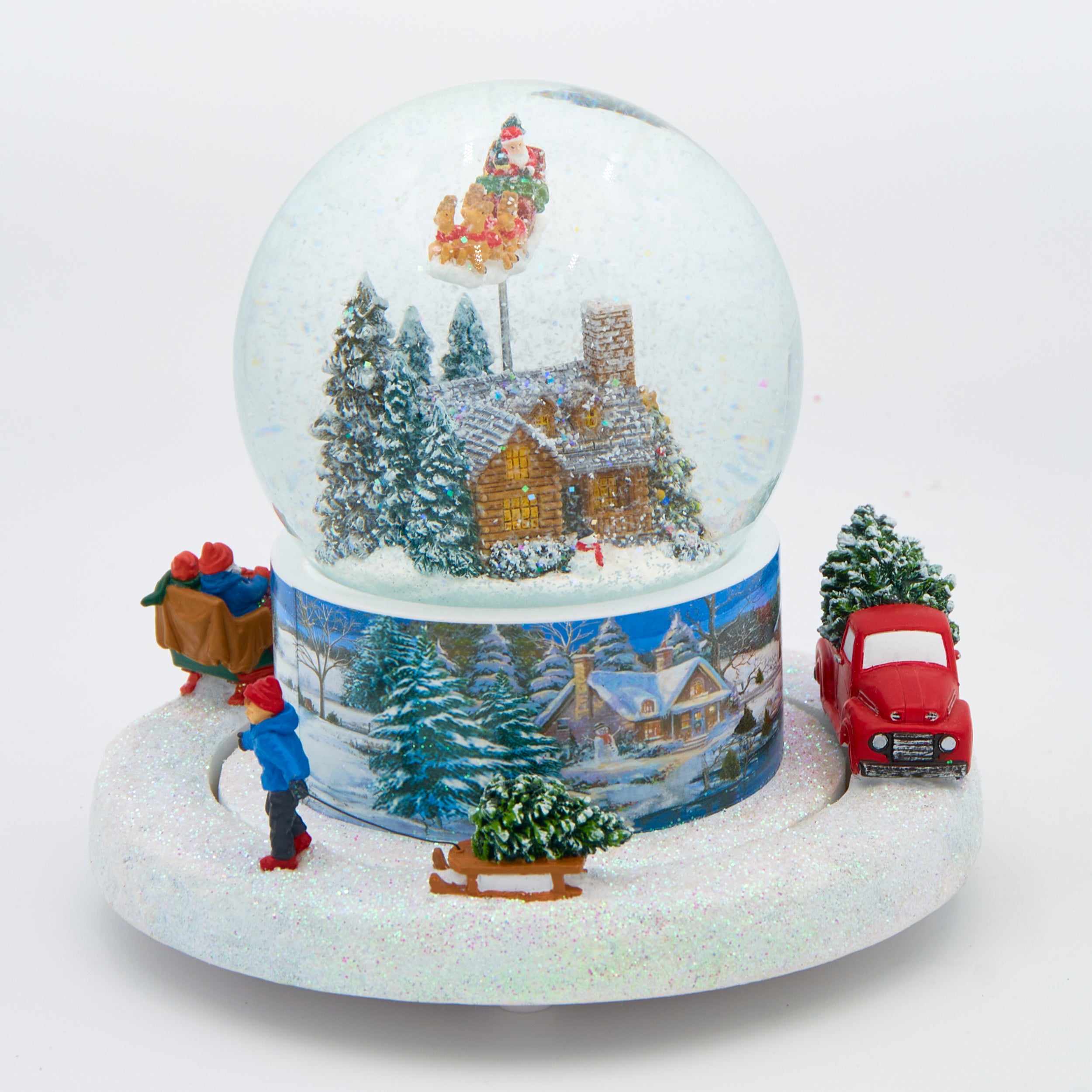 Glitterdome Musical Log Cabin on Rotating Base – "We Wish You a Merry Christmas" Tune