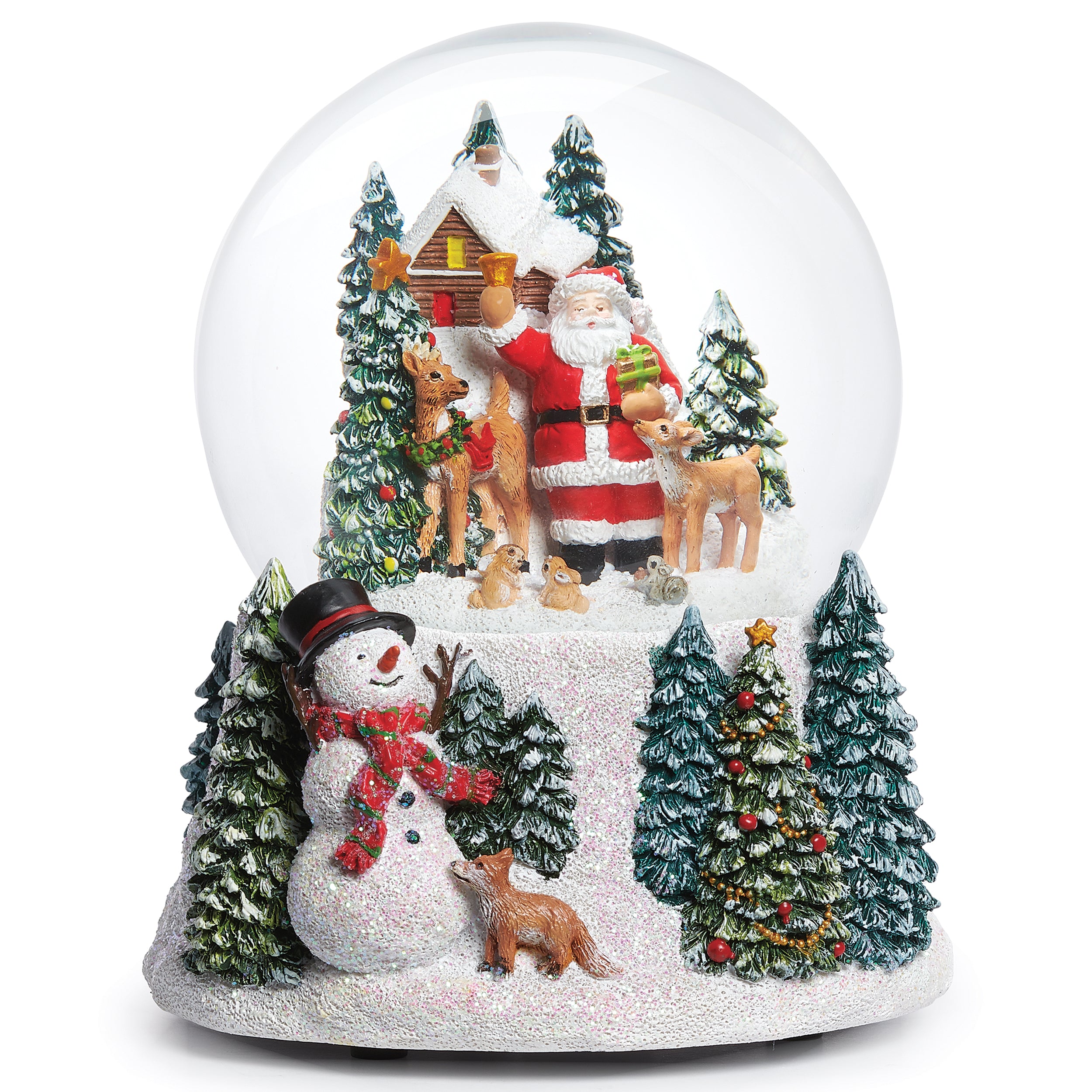 Glitterdome Musical Santa & Animals with Snowman Base- "O Christmas Tree" Tune