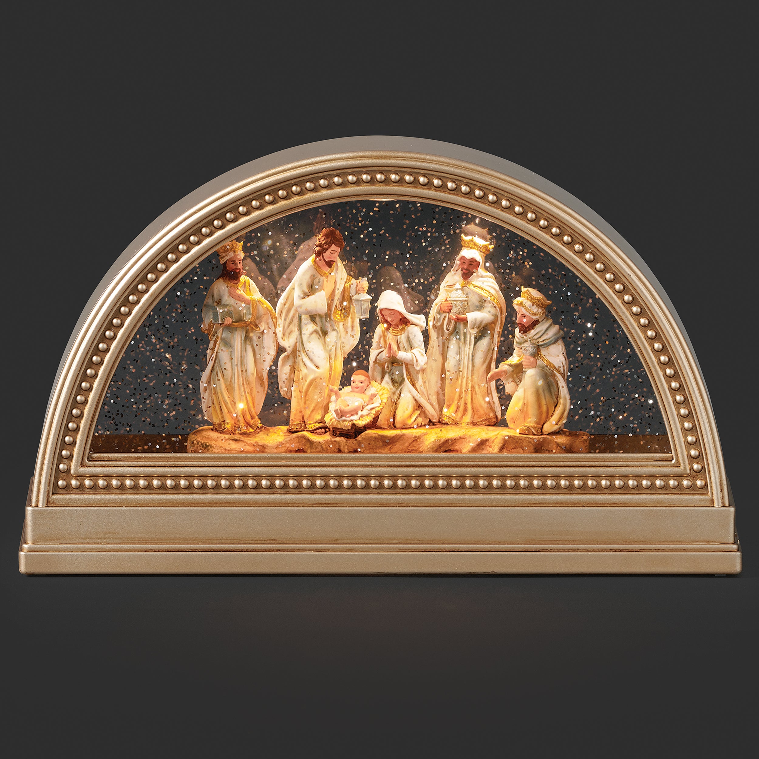 Confetti Lites Lighted Swirl Gold Arch Nativity