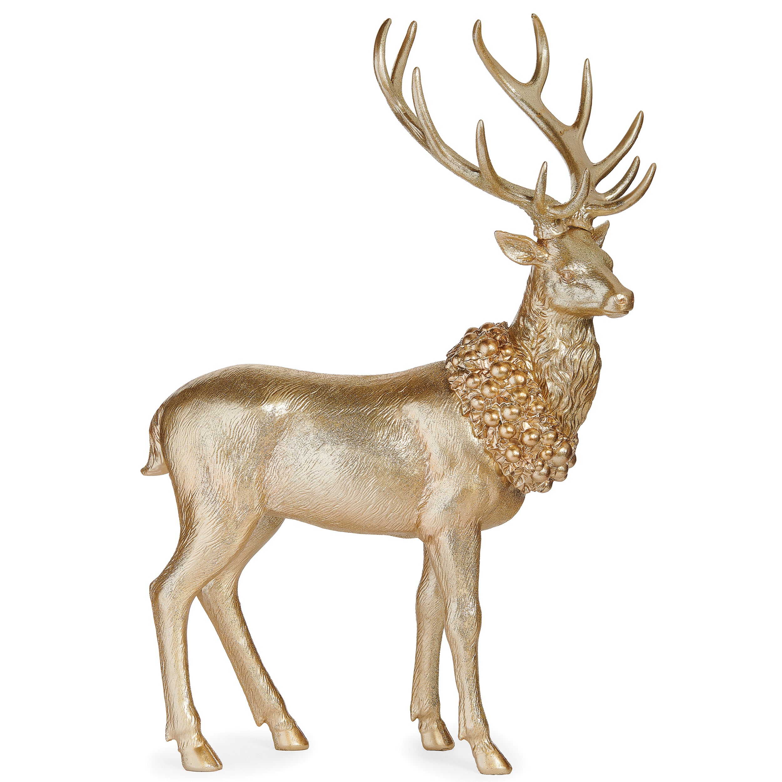 Gold Glitter Standing Deer with Wreath Around Neck