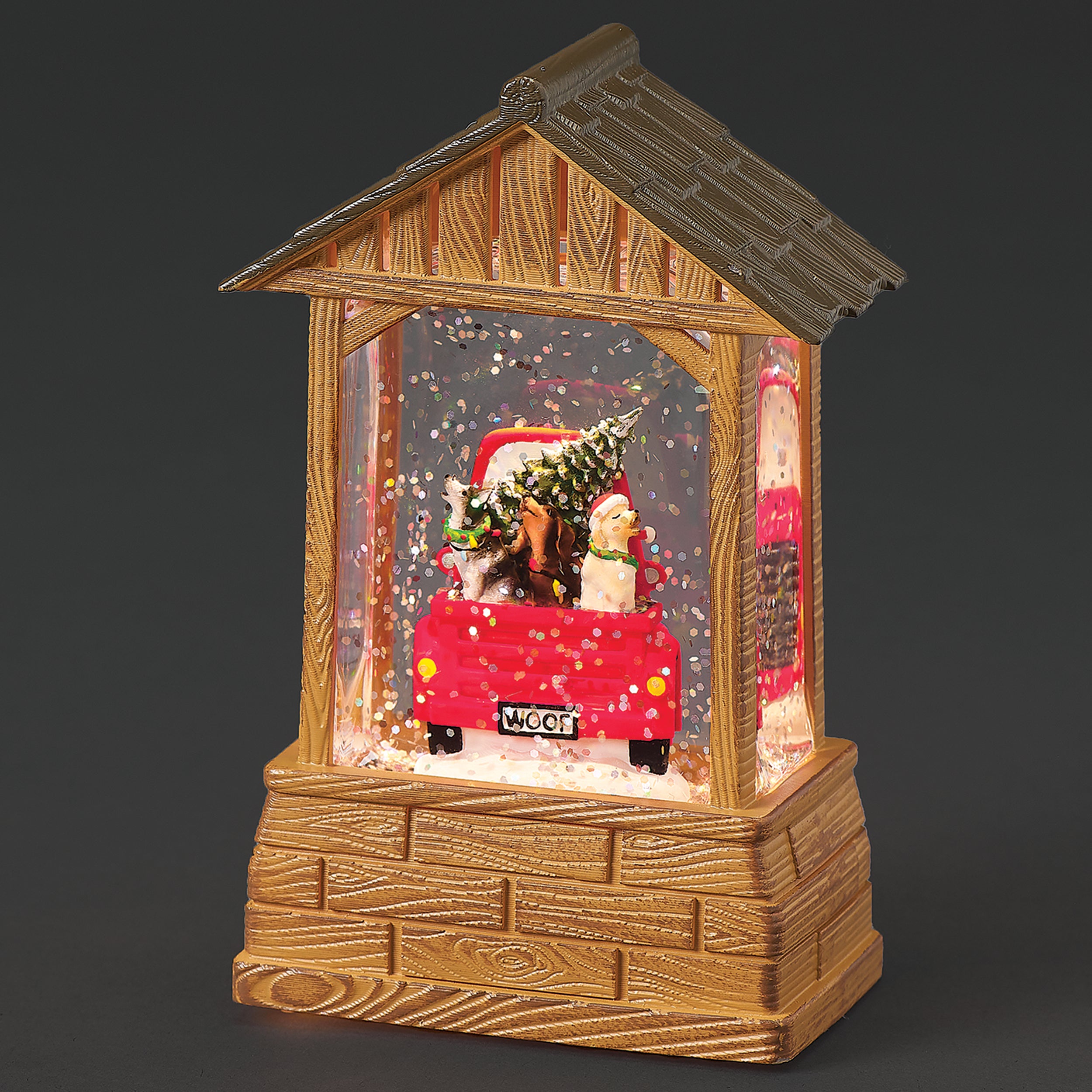 Glitterdome Lighted Shimmering Merry Lites Vintage Red Truck with Festive Dogs