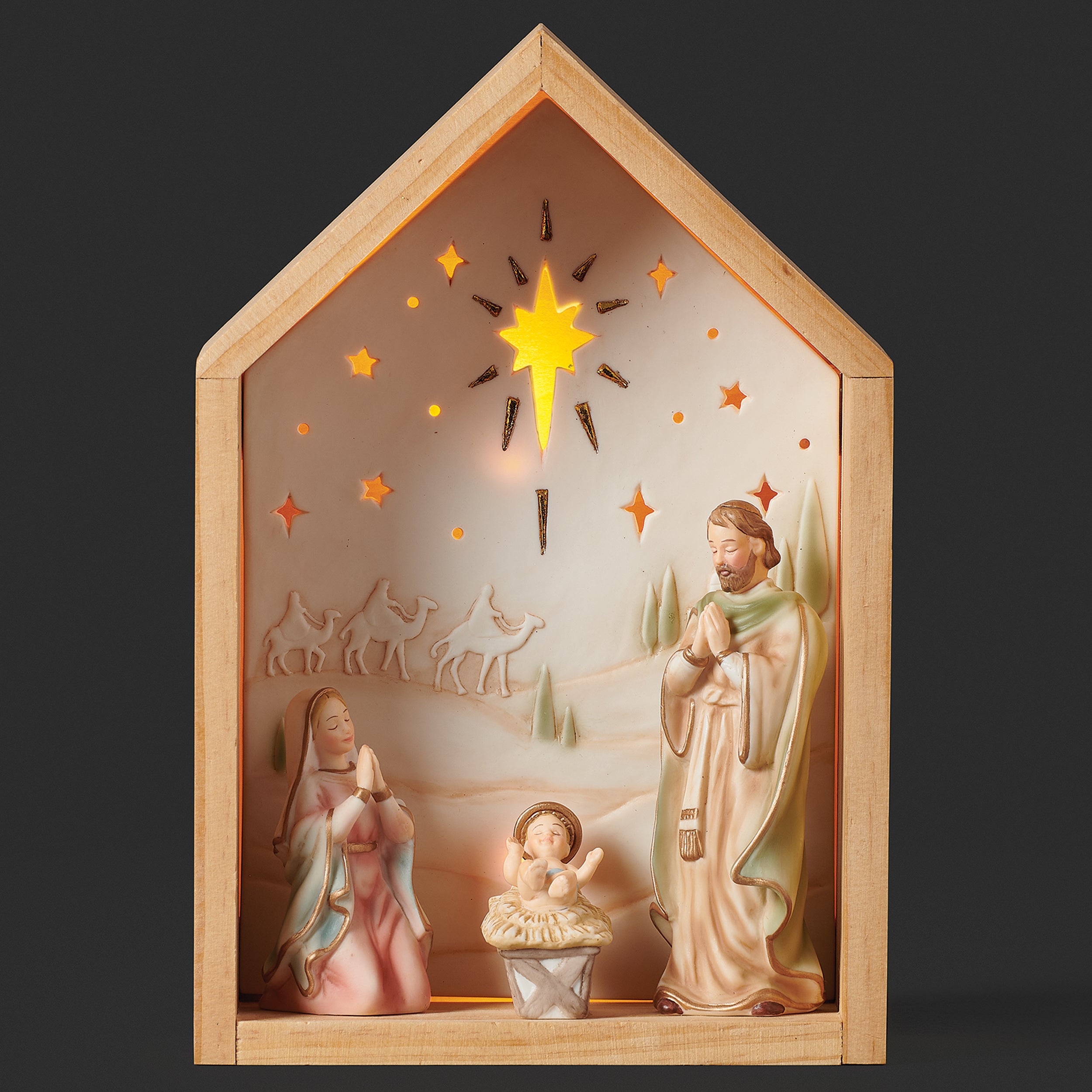 Lighted Framed Holy Family Scene