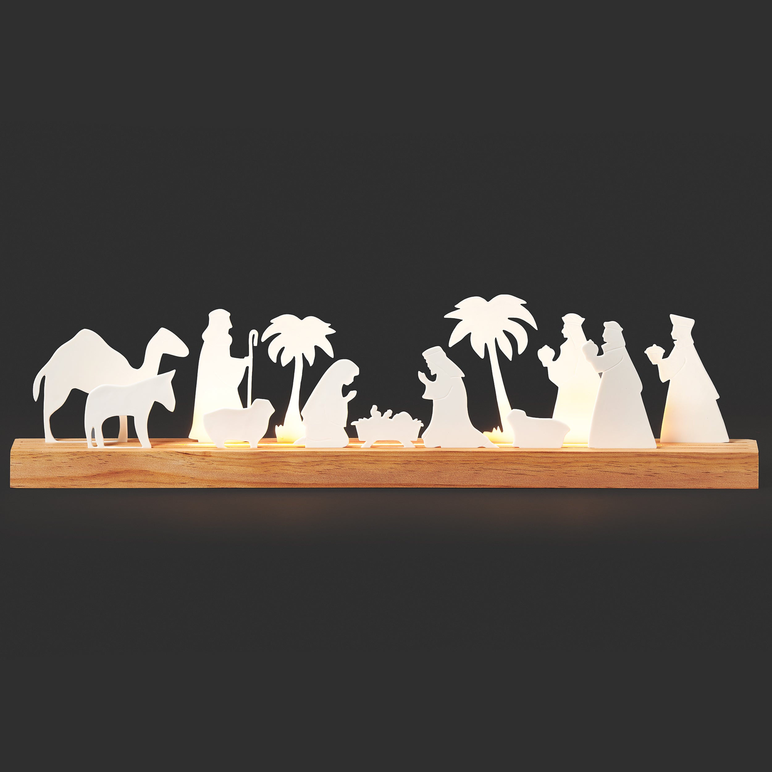 Lighted 2D Nativity Scene with Wood Base
