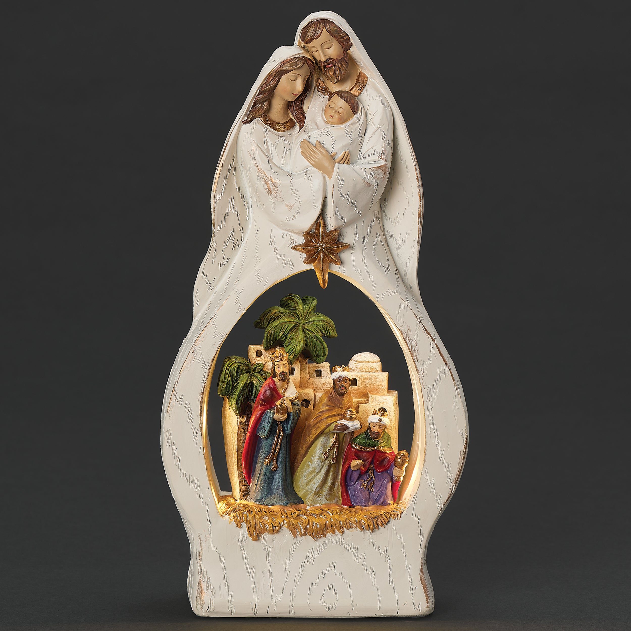 Lighted Holy Family with Three Kings Scene