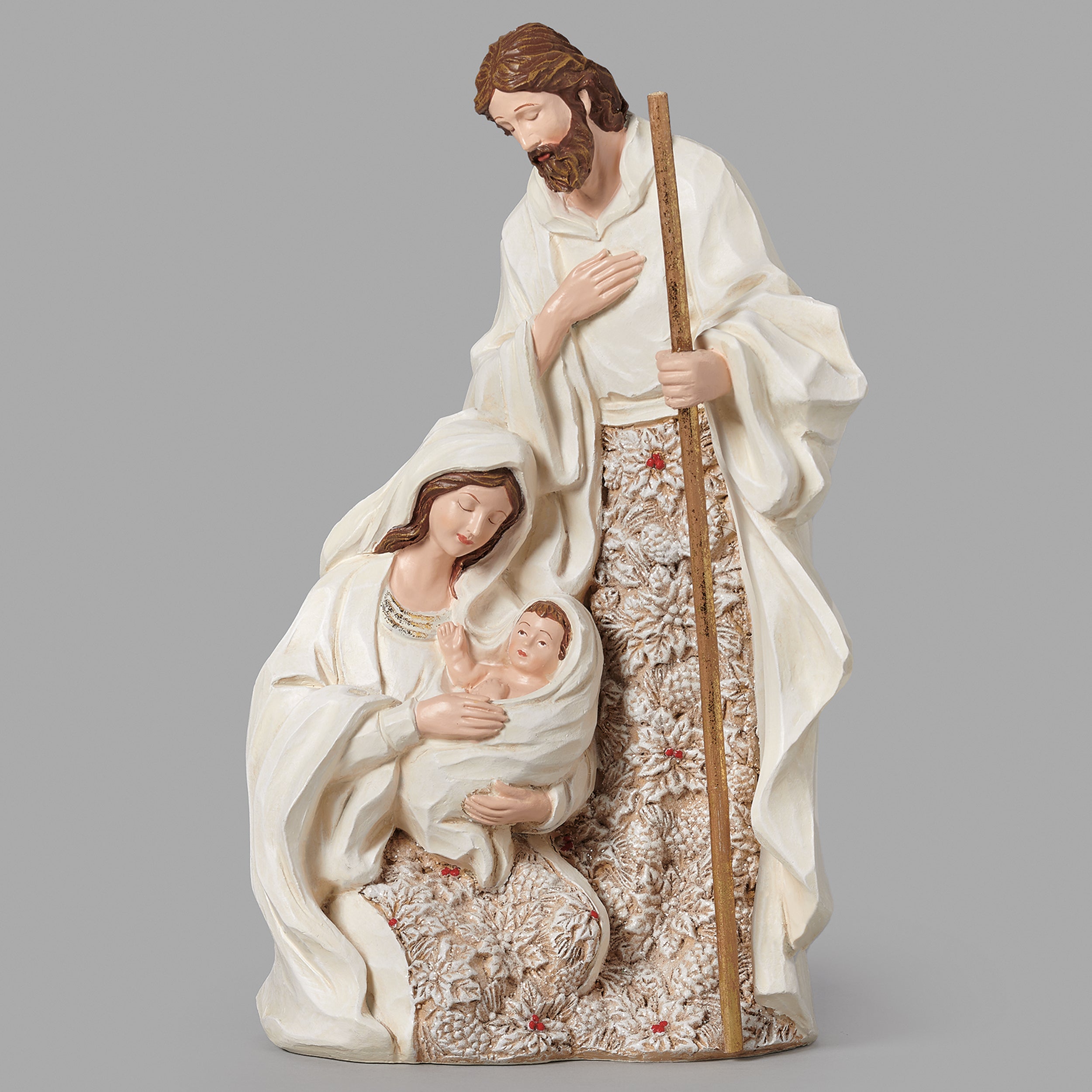 Holy Family Christmas Figure with Poinsettia Accents