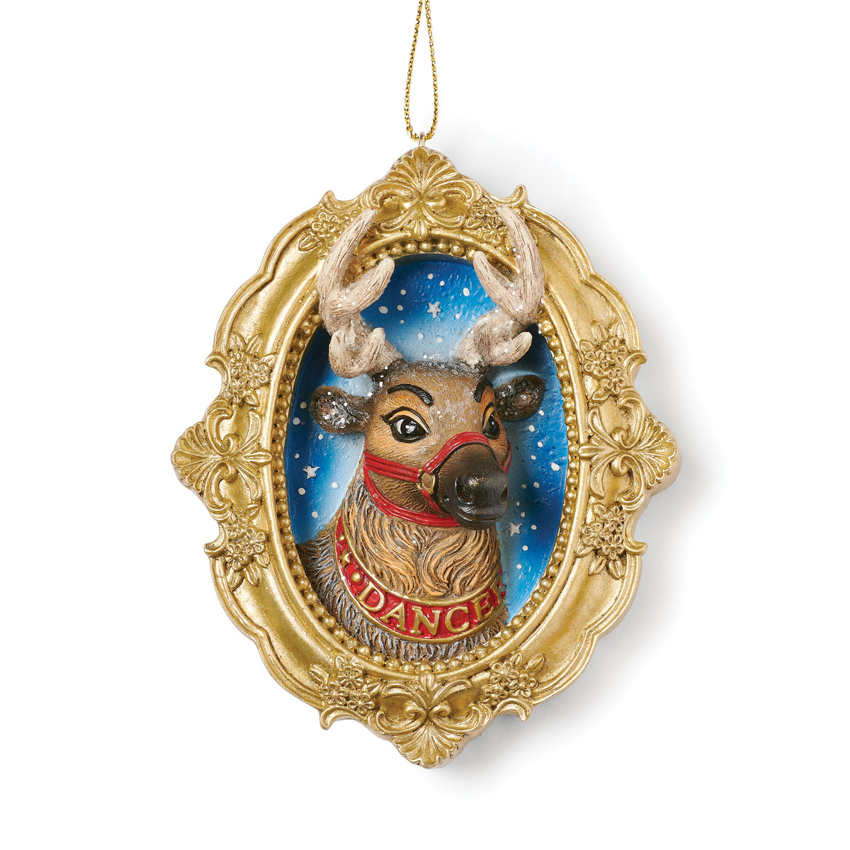 Santa's Reindeer Magnificent Eight framed Christmas ornament front view