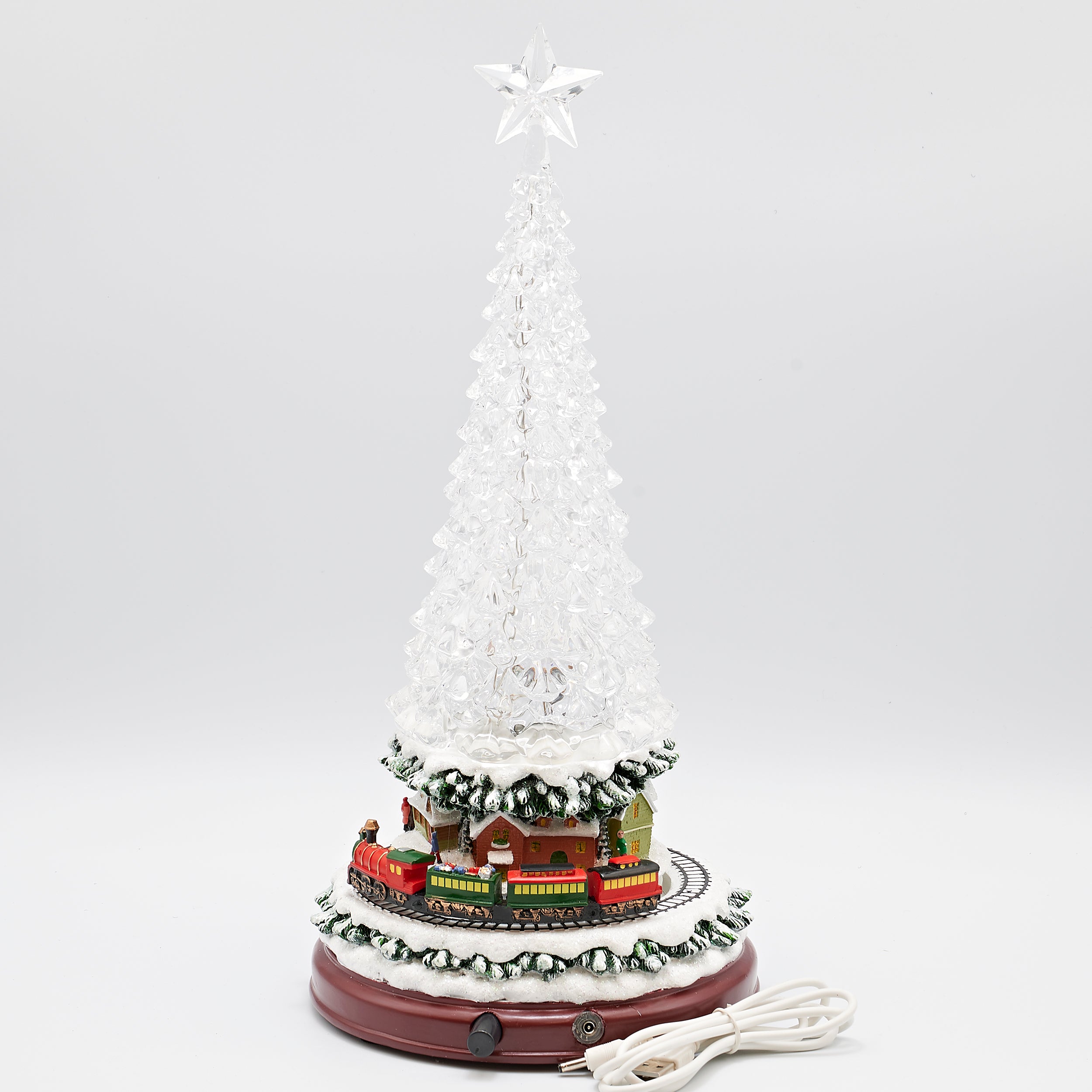 Amusements Glowing Crystal Christmas Tree with Musical Train Village Scene