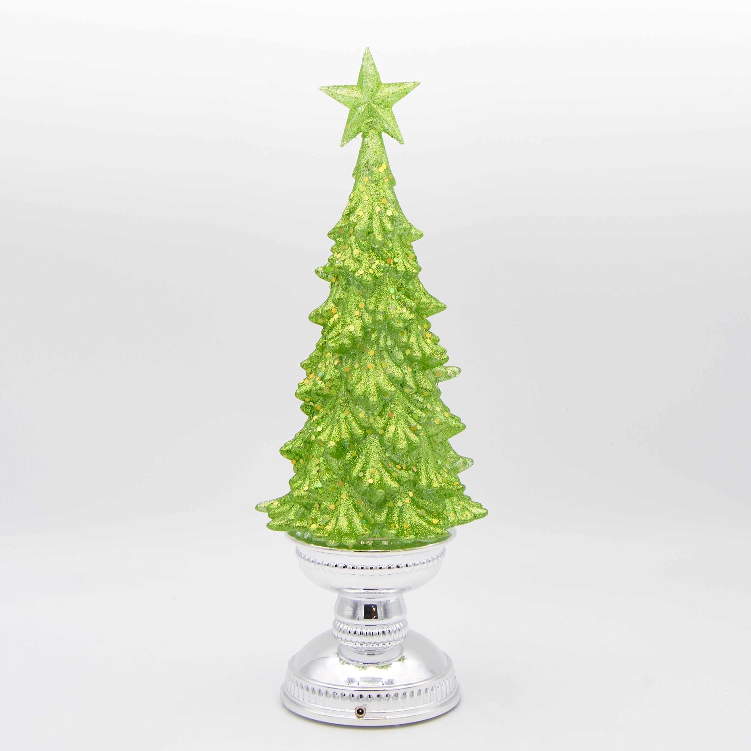 Lighted Green Glitter Tree with Silver Base