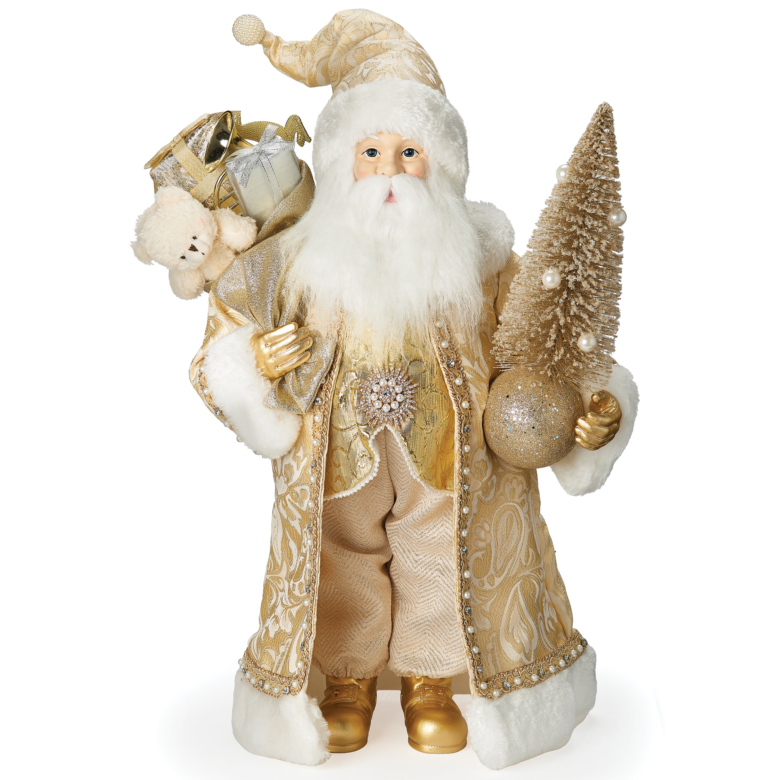 Gold Embellished Santa Holding Bag & Tree Gold Embellished Santa Holding Bag & Tree