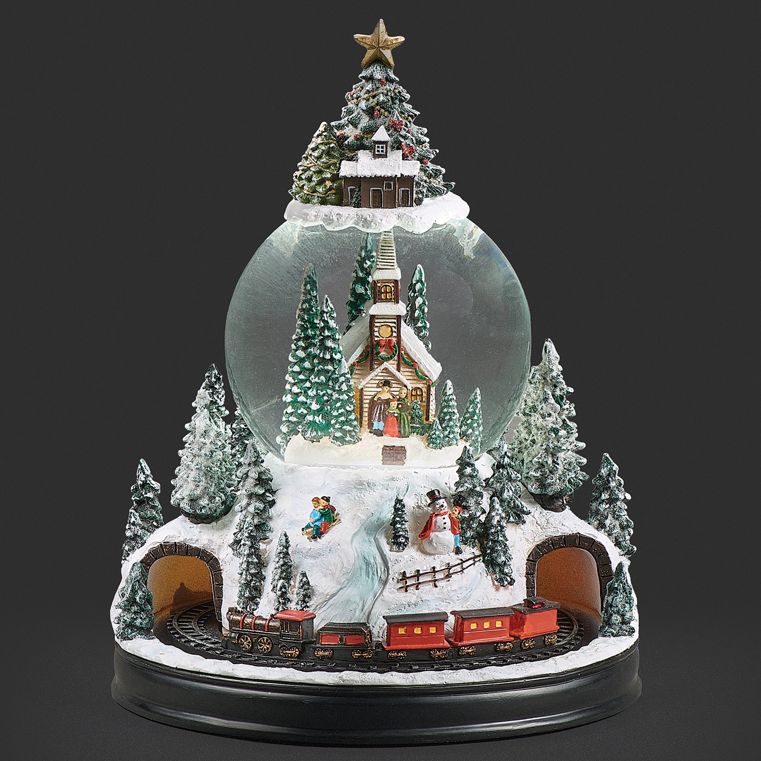 Glitterdome Lighted Musical Church with Rotating Train - Various Christmas Tunes