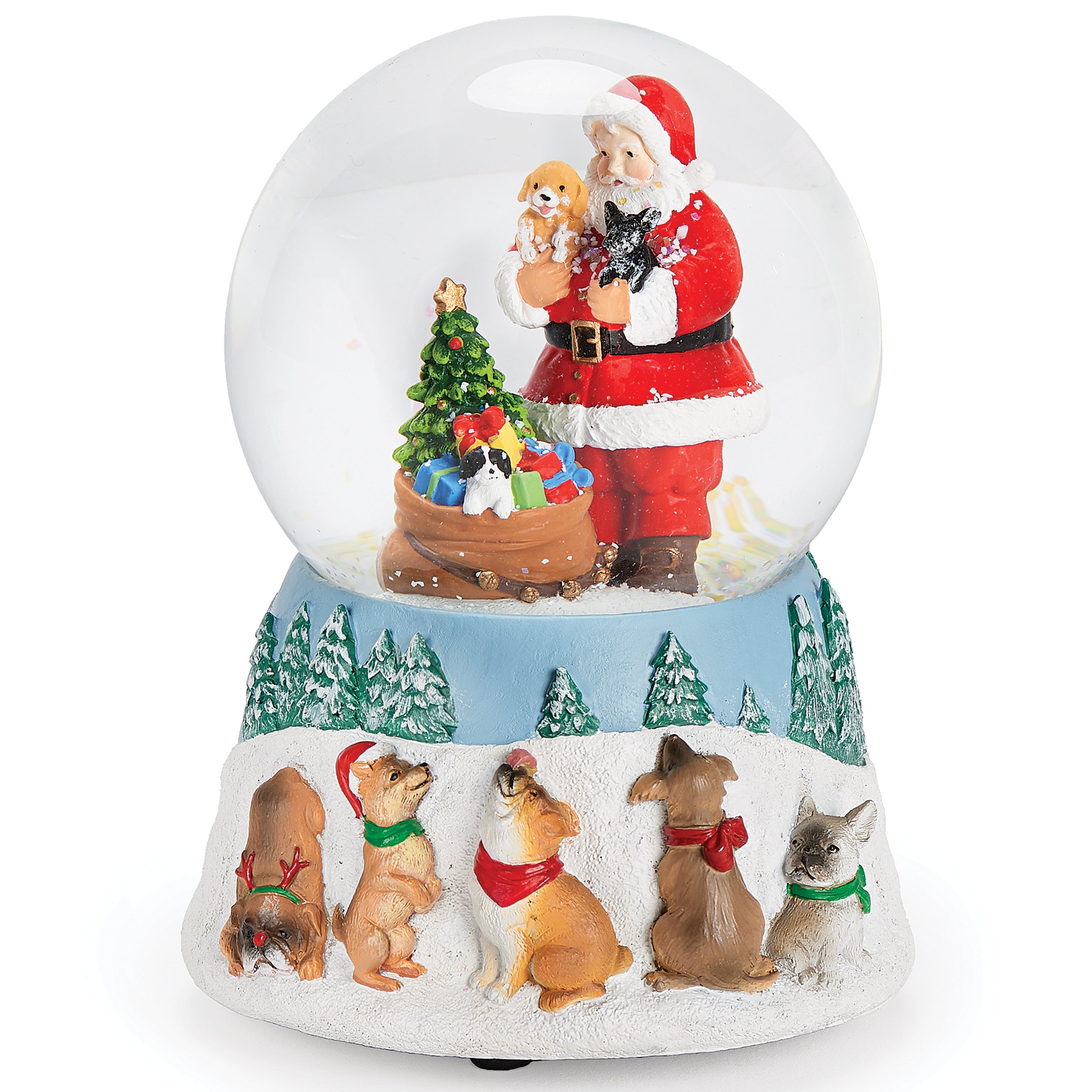 Glitterdome Musical Santa with Puppies - " We Wish You a Merry Christmas" Tune