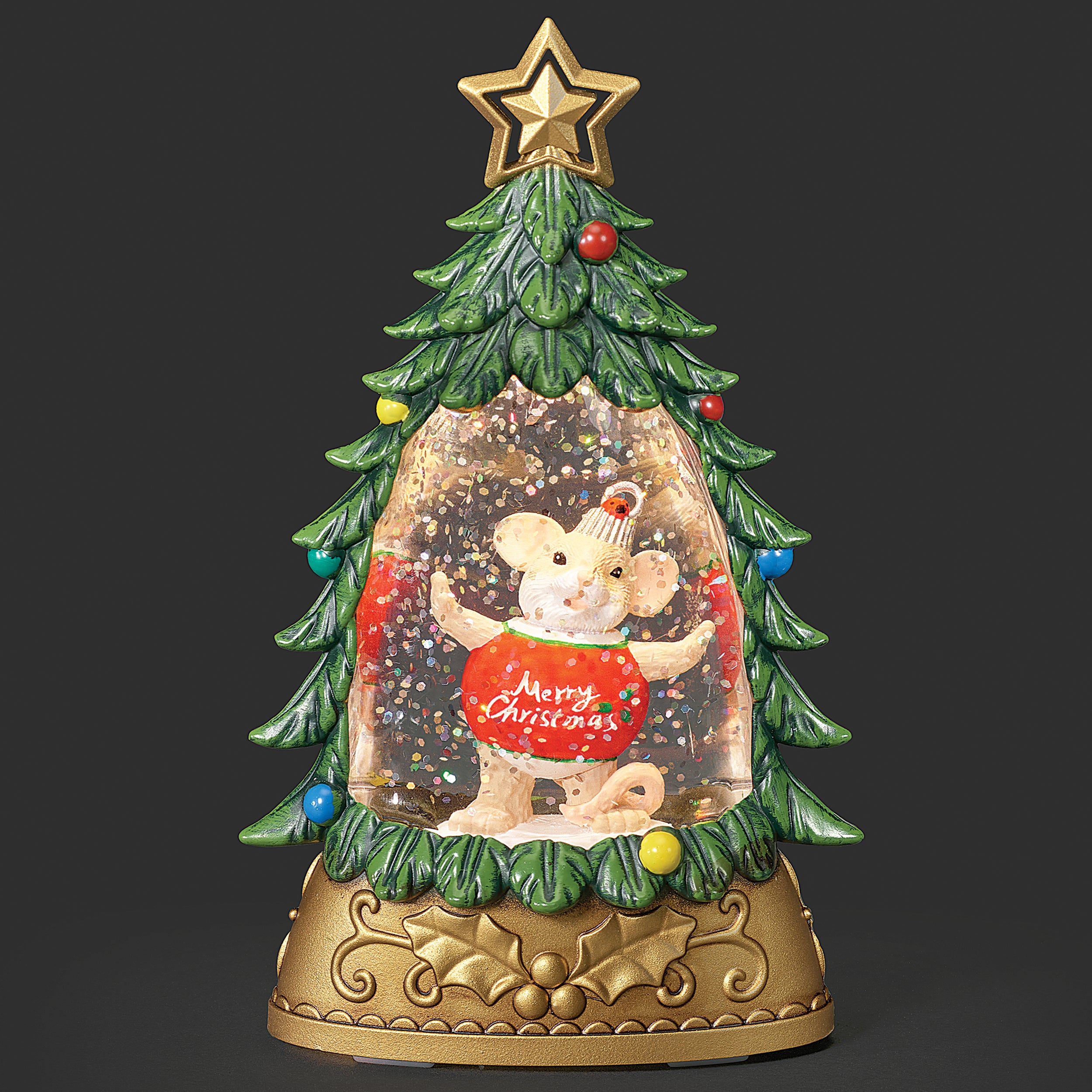 Charming Tails Lighted Mouse in Tree - Shimmering Merry Lites