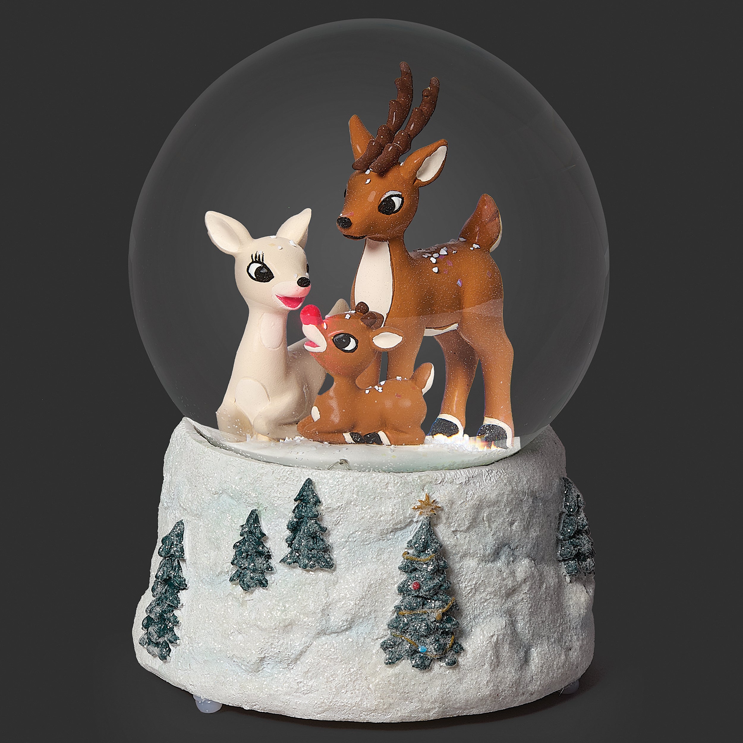 Rudolph & Family with Light-Up Nose Glitterdome - "Rudolph The Red Nose Reindeer" Tune